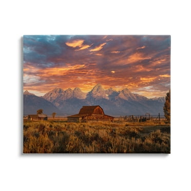 Stupell Industries Mountain Cabin Sunset Landscape Photography Gallery Wrapped Canvas Art Print Wall Art, 20 x 16