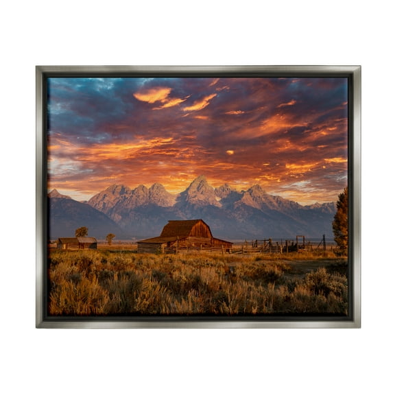 Stupell Industries Mountain Cabin Sunset Landscape Photography Gray Floater Framed Canvas Art Print Wall Art, 21 x 17