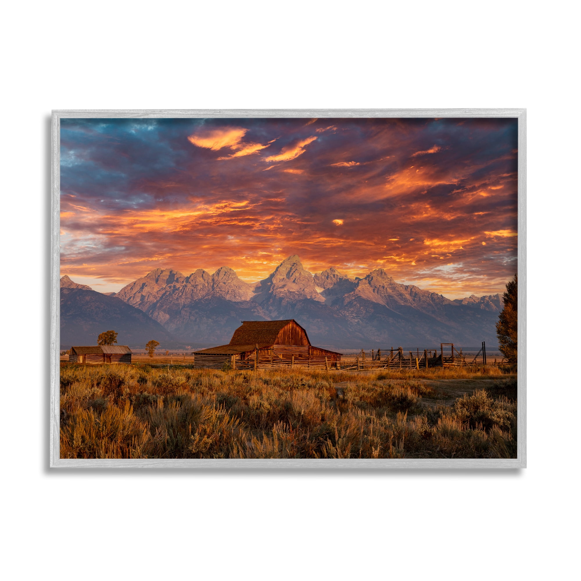 Stupell Industries Mountain Cabin Sunset Landscape Photography Gray Framed Art Print Wall Art, 20 x 16