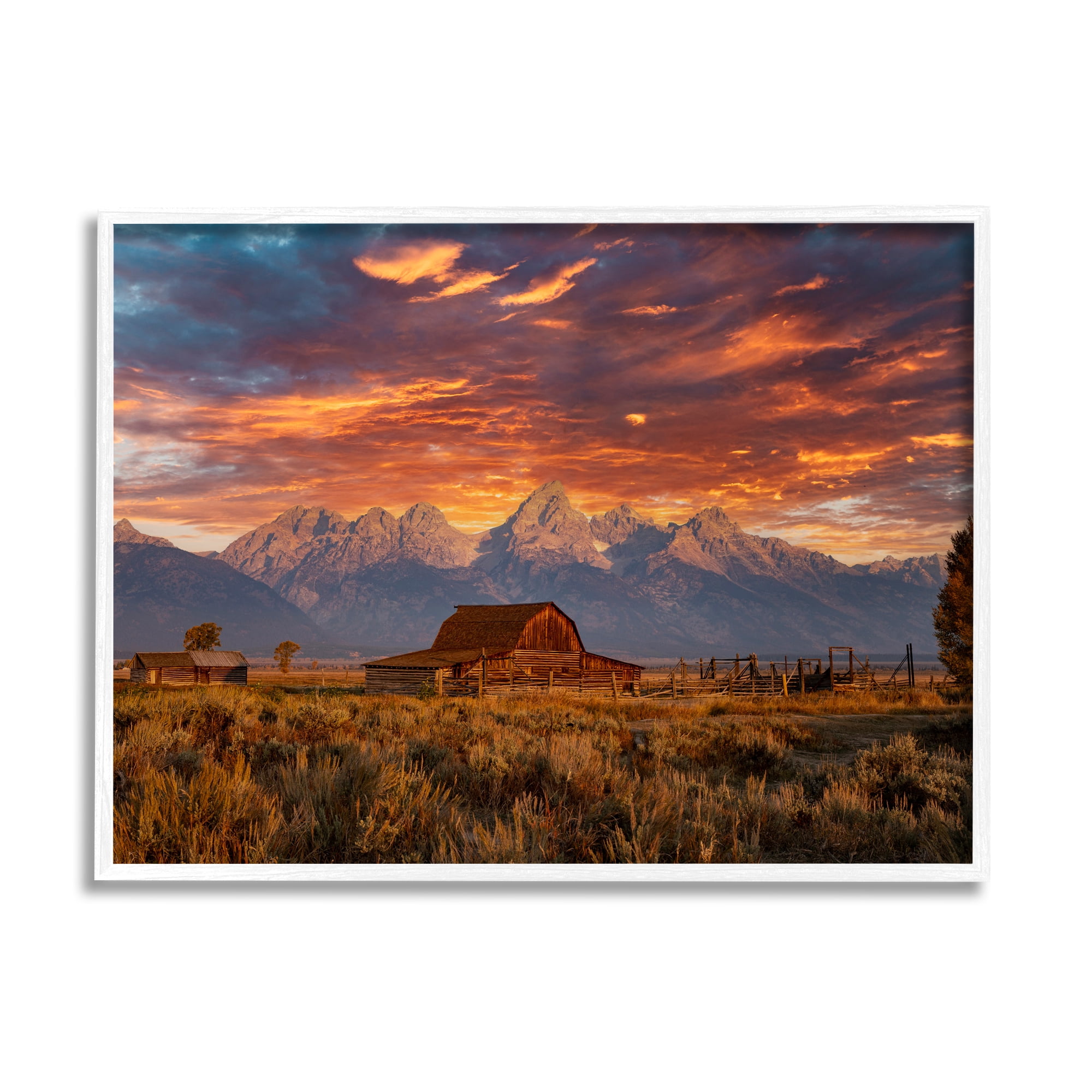 Stupell Industries Mountain Cabin Sunset Landscape Photography White Framed Art Print Wall Art, 14 x 11