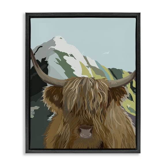 Stupell Industries Mountain Cattle Scene Animals Painting Black Floater Framed Canvas Art Print Wall Art, 17 x 21