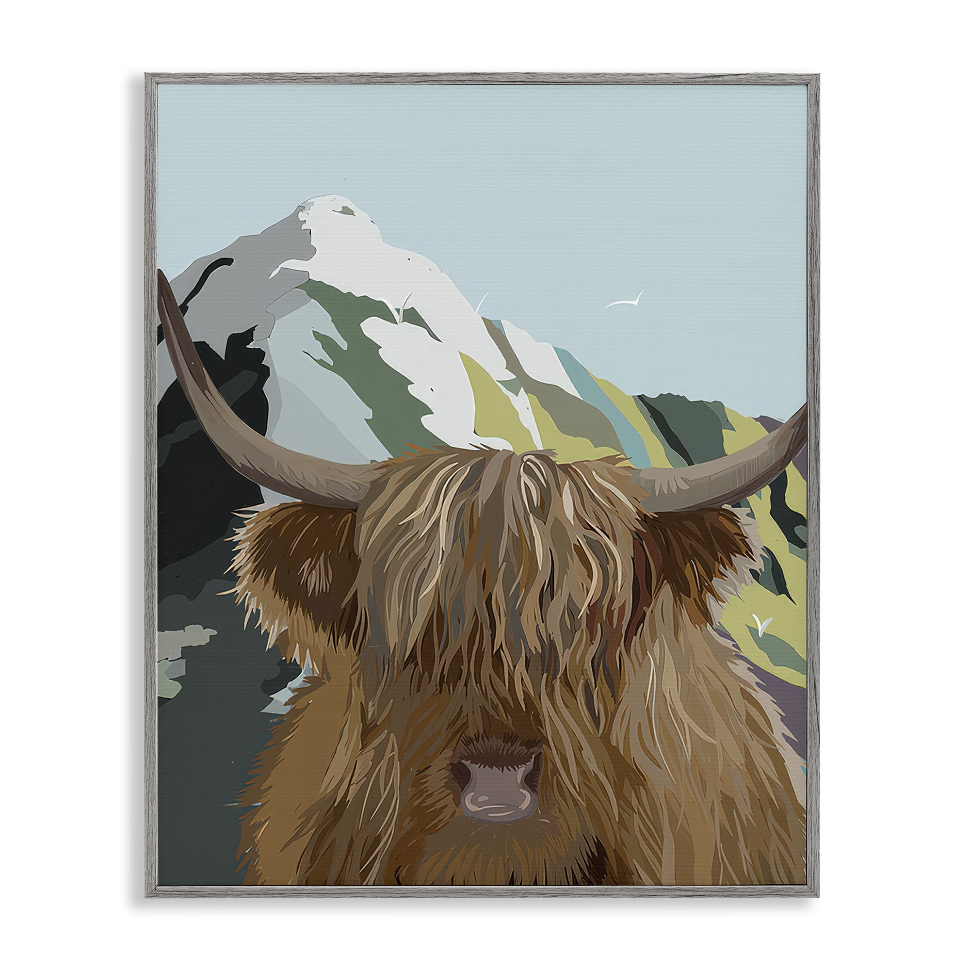 Stupell Industries Mountain Cattle Scene Animals Painting Gray Framed Art Print Wall Art, 11 x 14