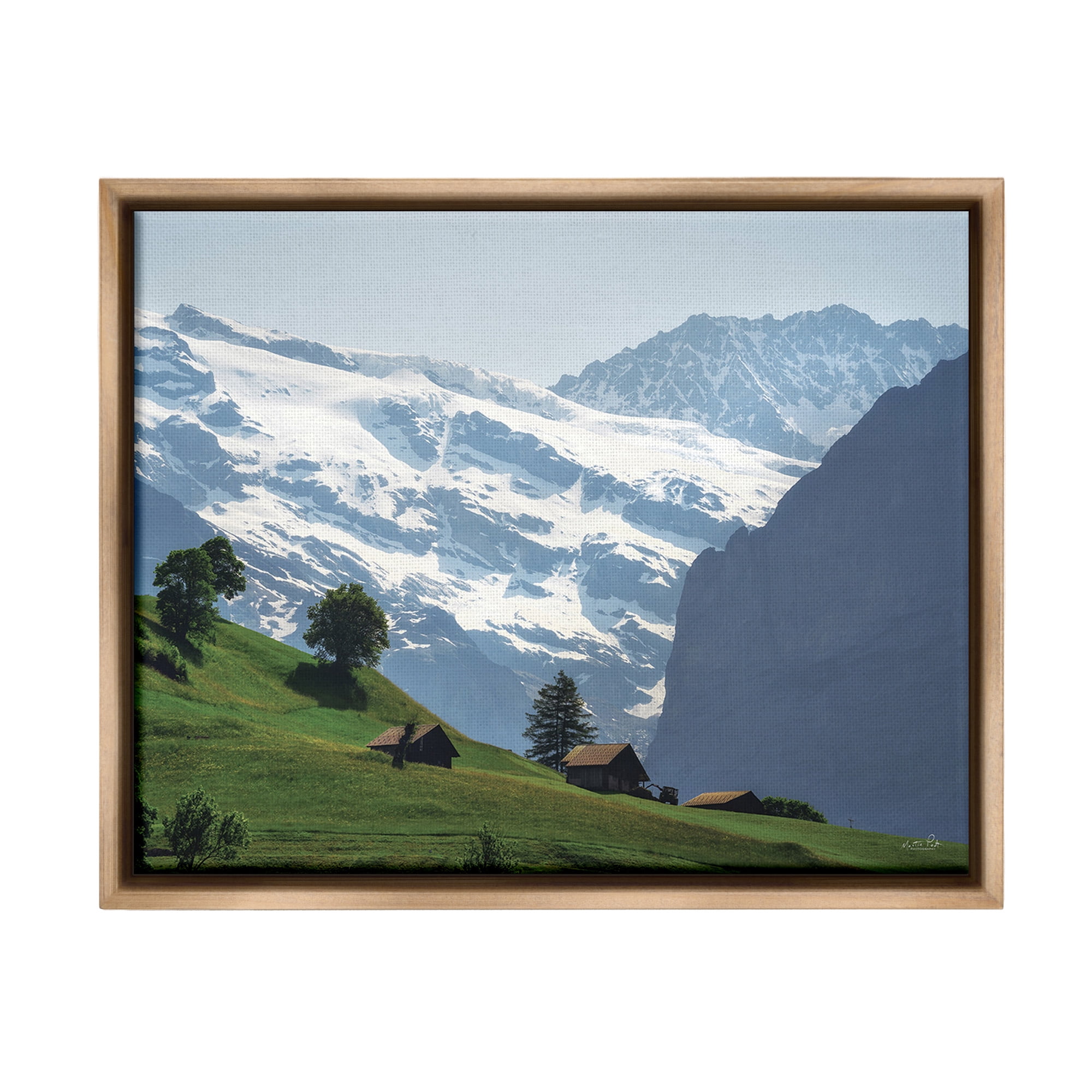 Stupell Industries Mountain Cottages Landscape Landscape Photography Brown Floater Framed Canvas Art Print Wall Art, 31 x 25