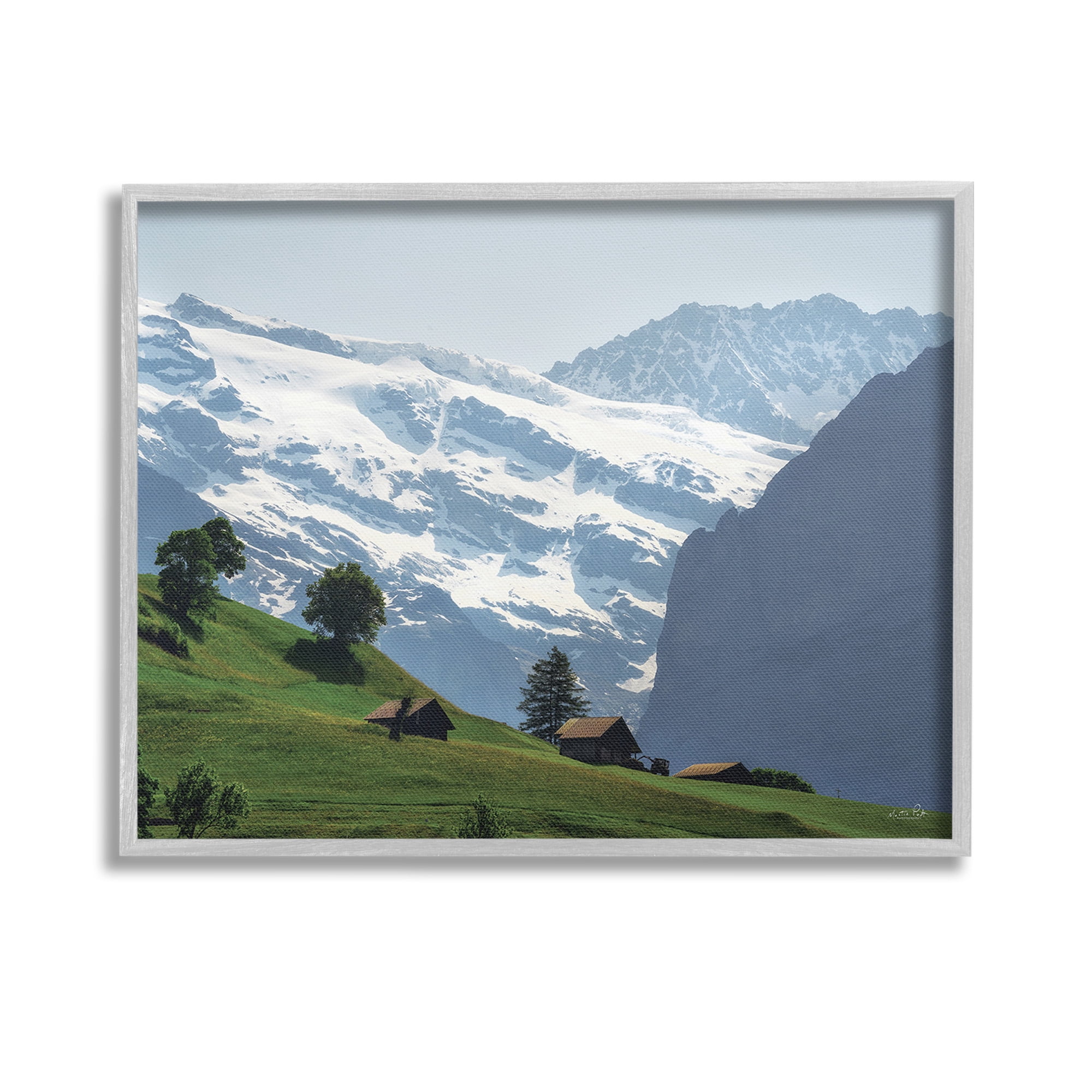 Stupell Industries Mountain Cottages Landscape Landscape Photography Gray Framed Art Print Wall Art, 14 x 11