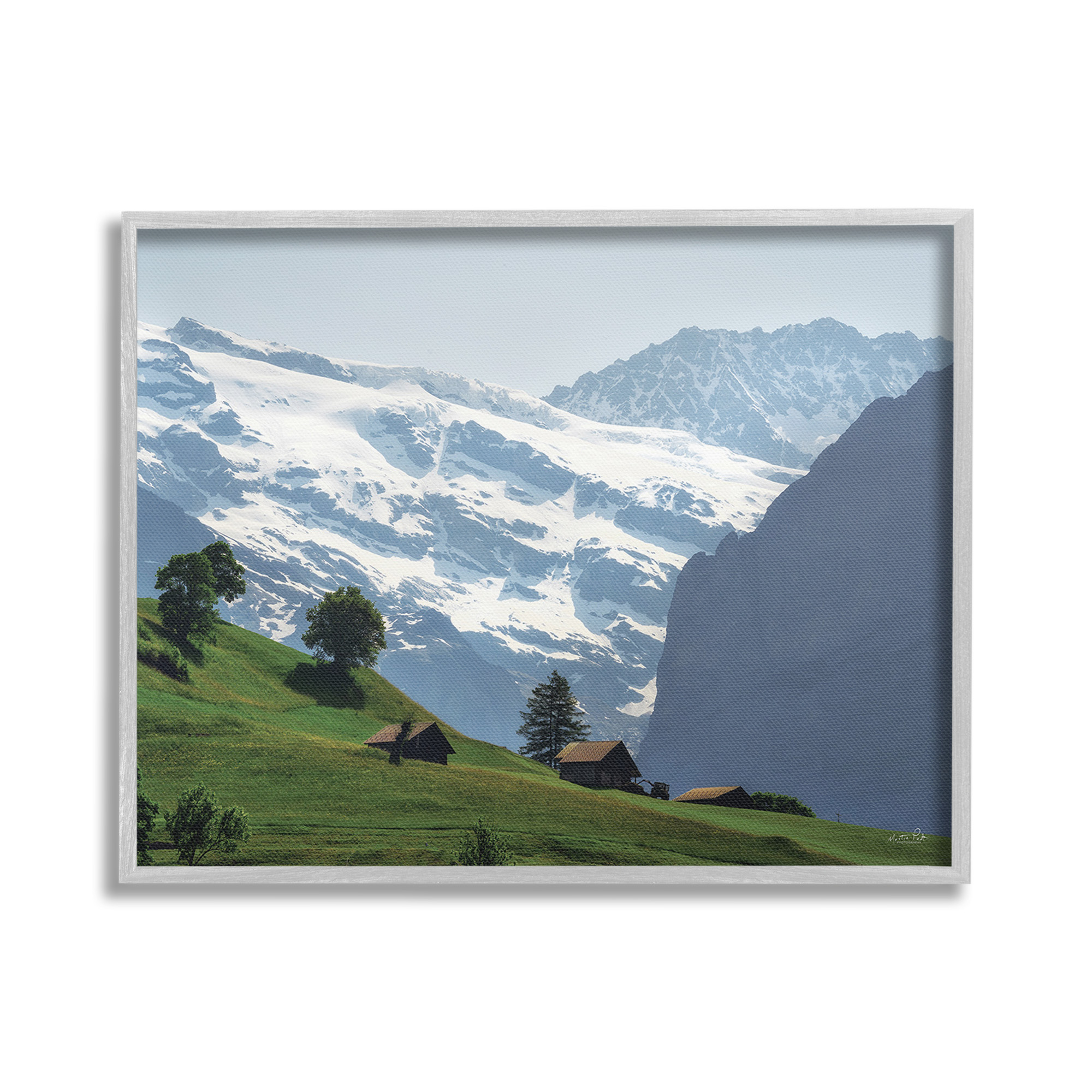 Stupell Industries Mountain Cottages Landscape Landscape Photography Gray Framed Art Print Wall Art, 30 x 24