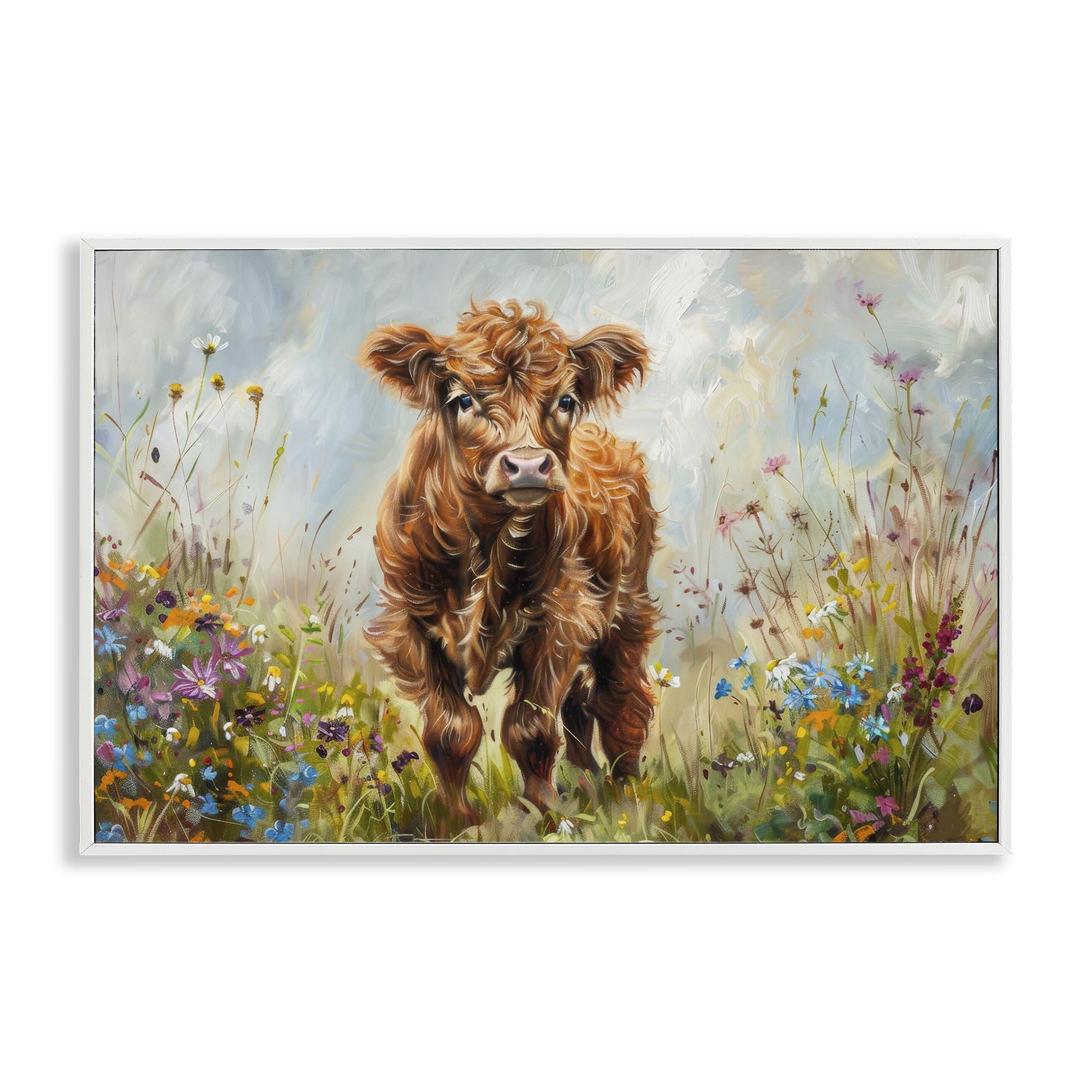 Stupell Industries Mountain Cow Scene Animals & Insects Painting White Framed Art Print Wall Art, 18 x 12
