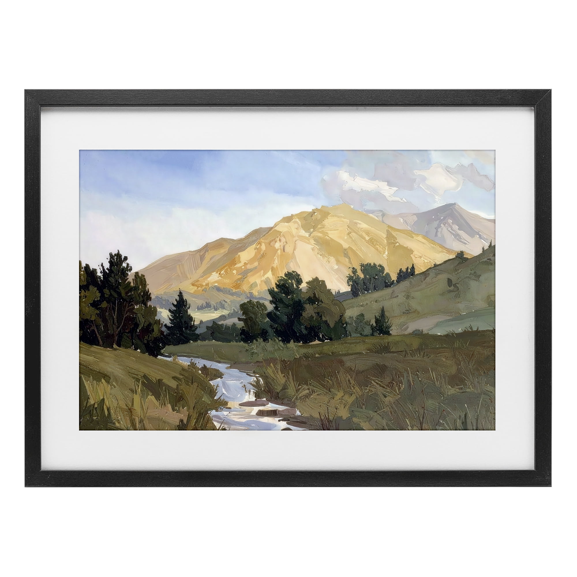 Stupell Industries Mountain Divide Valley Black Framed Print Under Glass, design by Alonza Saunders