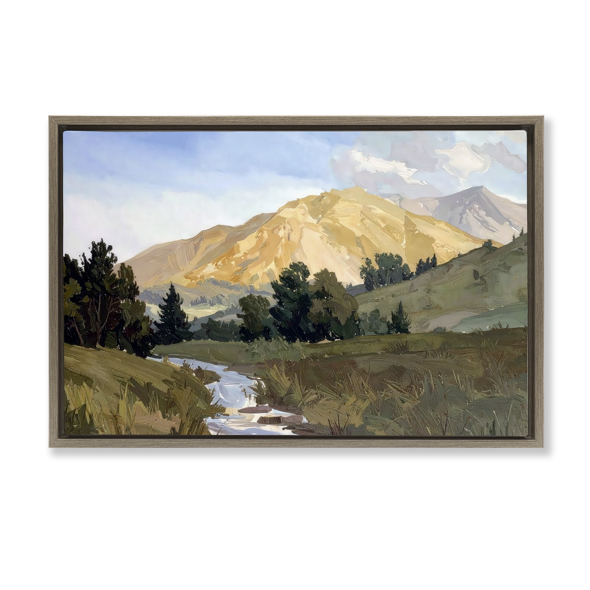 Stupell Industries Mountain Divide Valley Brown Framed Floater Canvas Wall Art, design by Alonza Saunders