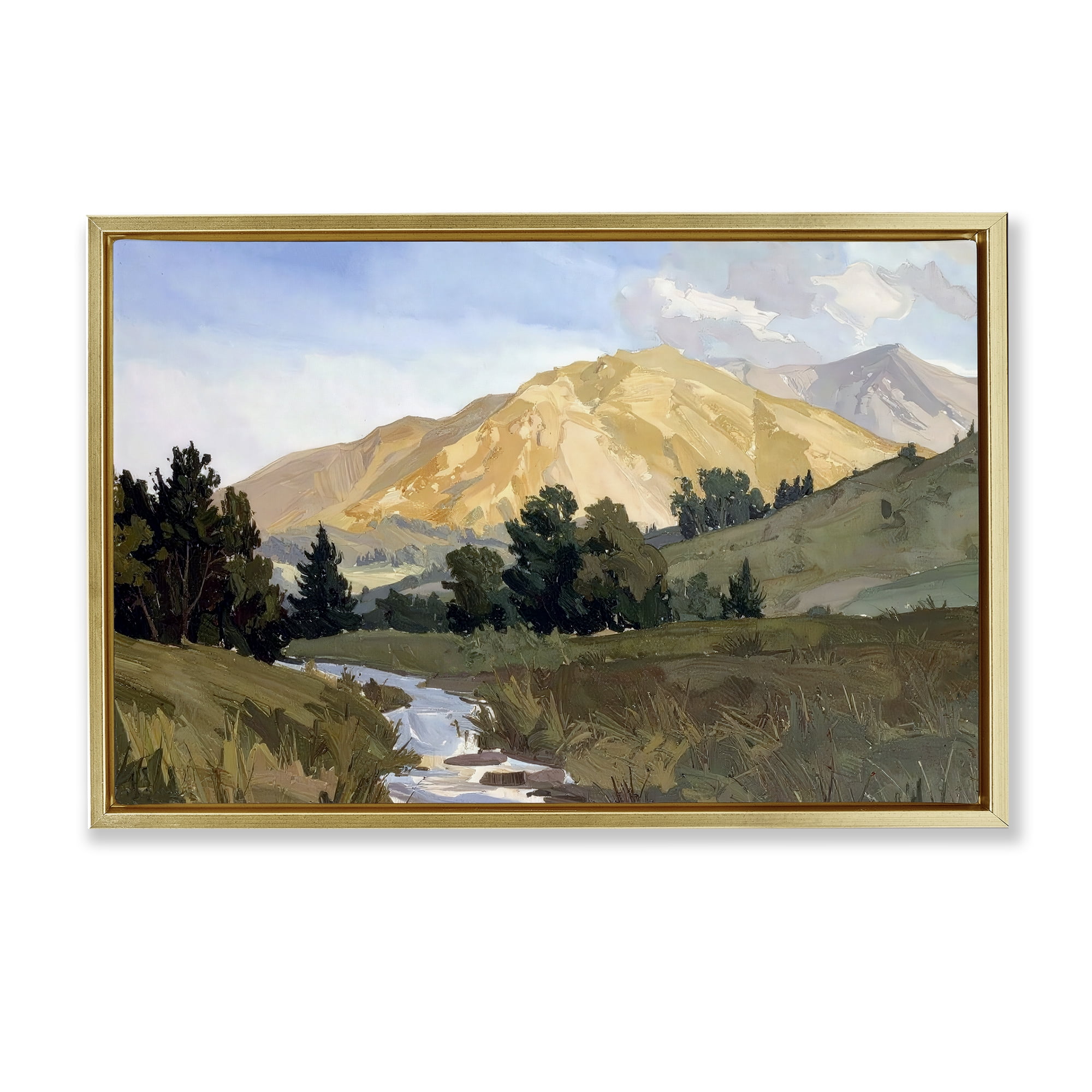 Stupell Industries Mountain Divide Valley Gold Framed Floater Canvas Wall Art, design by Alonza Saunders