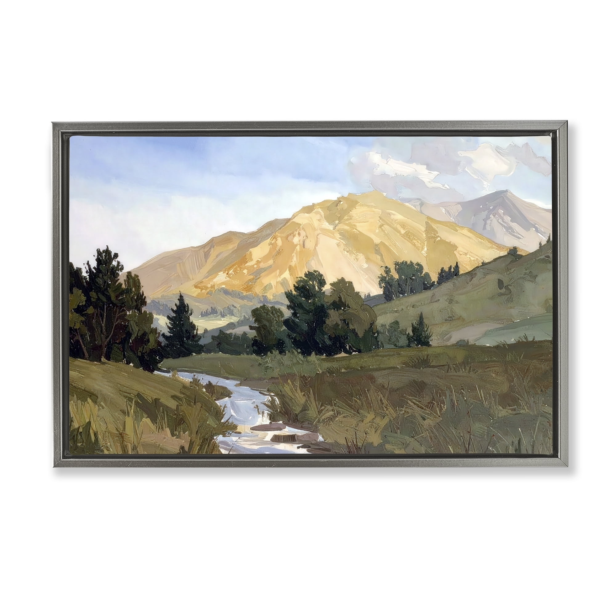 Stupell Industries Mountain Divide Valley Gray Framed Floater Canvas Wall Art, design by Alonza Saunders