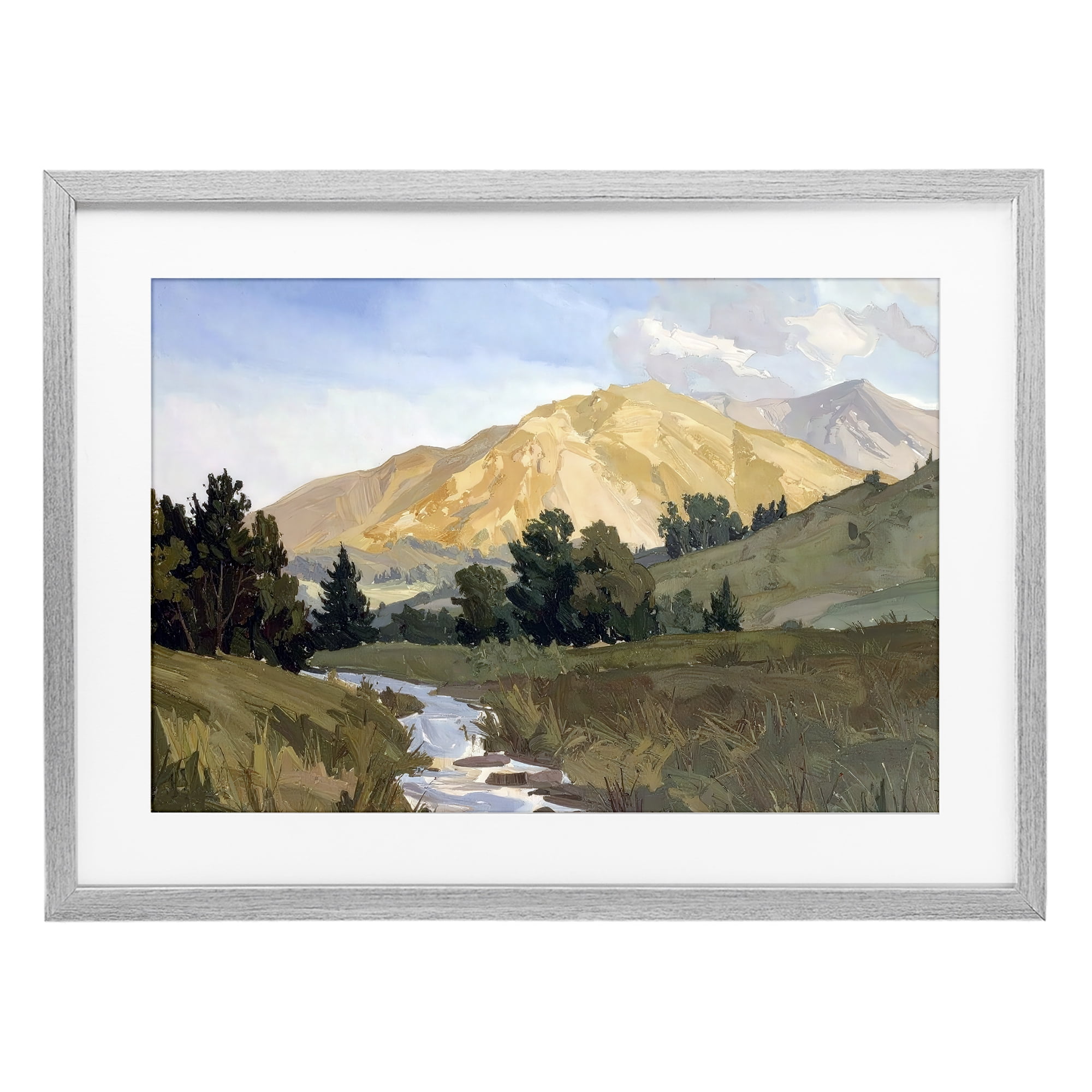 Stupell Industries Mountain Divide Valley Gray Framed Print Under Glass, design by Alonza Saunders