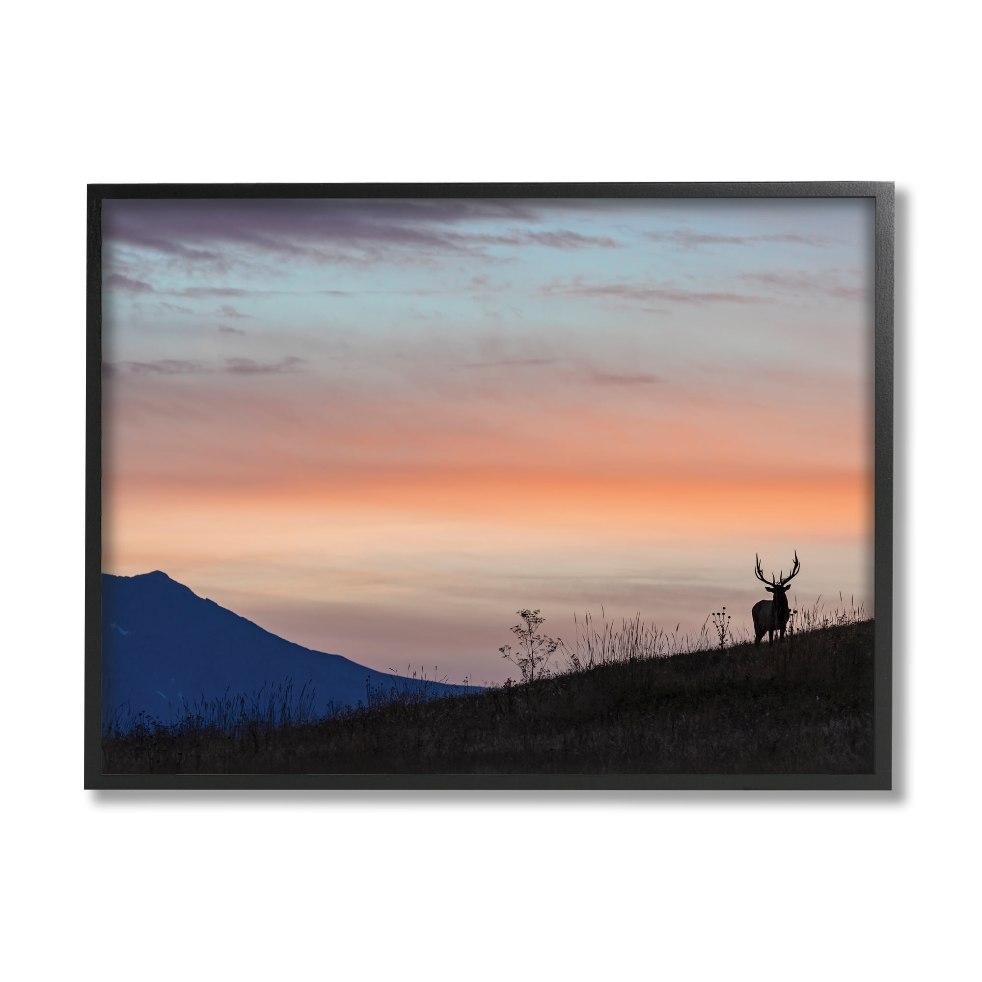 Stupell Industries Mountain Elk Sunset Silhouette Blush Orange Skyline, 24 x 30, Designed by Larry McFerrin