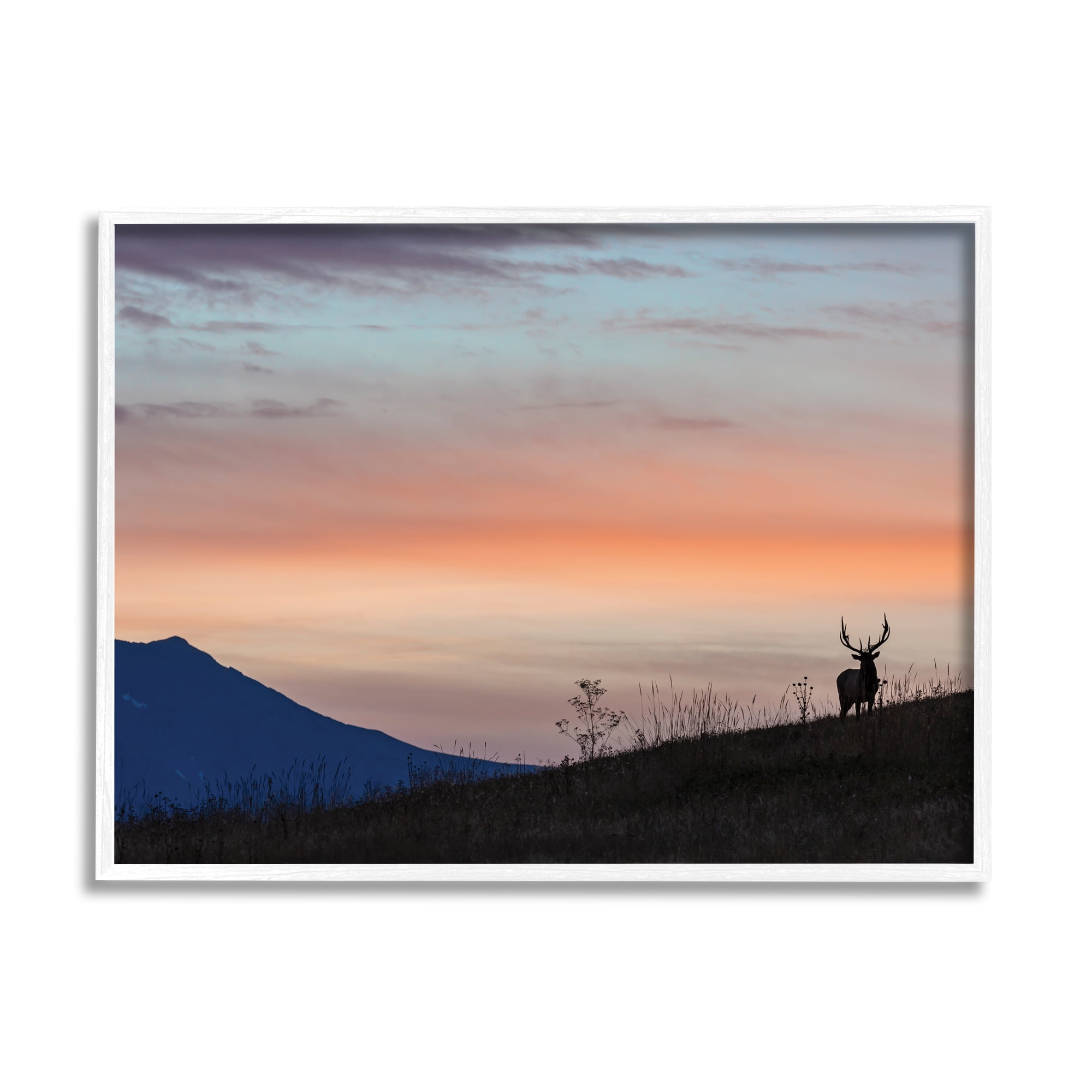 Stupell Industries Mountain Elk Sunset Silhouette Blush Orange Skyline, 24 x 30, Designed by Larry McFerrin