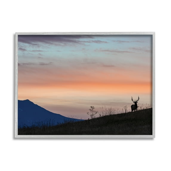 Stupell Industries Mountain Elk Sunset Silhouette Blush Orange Skyline, 24 x 30, Designed by Larry McFerrin