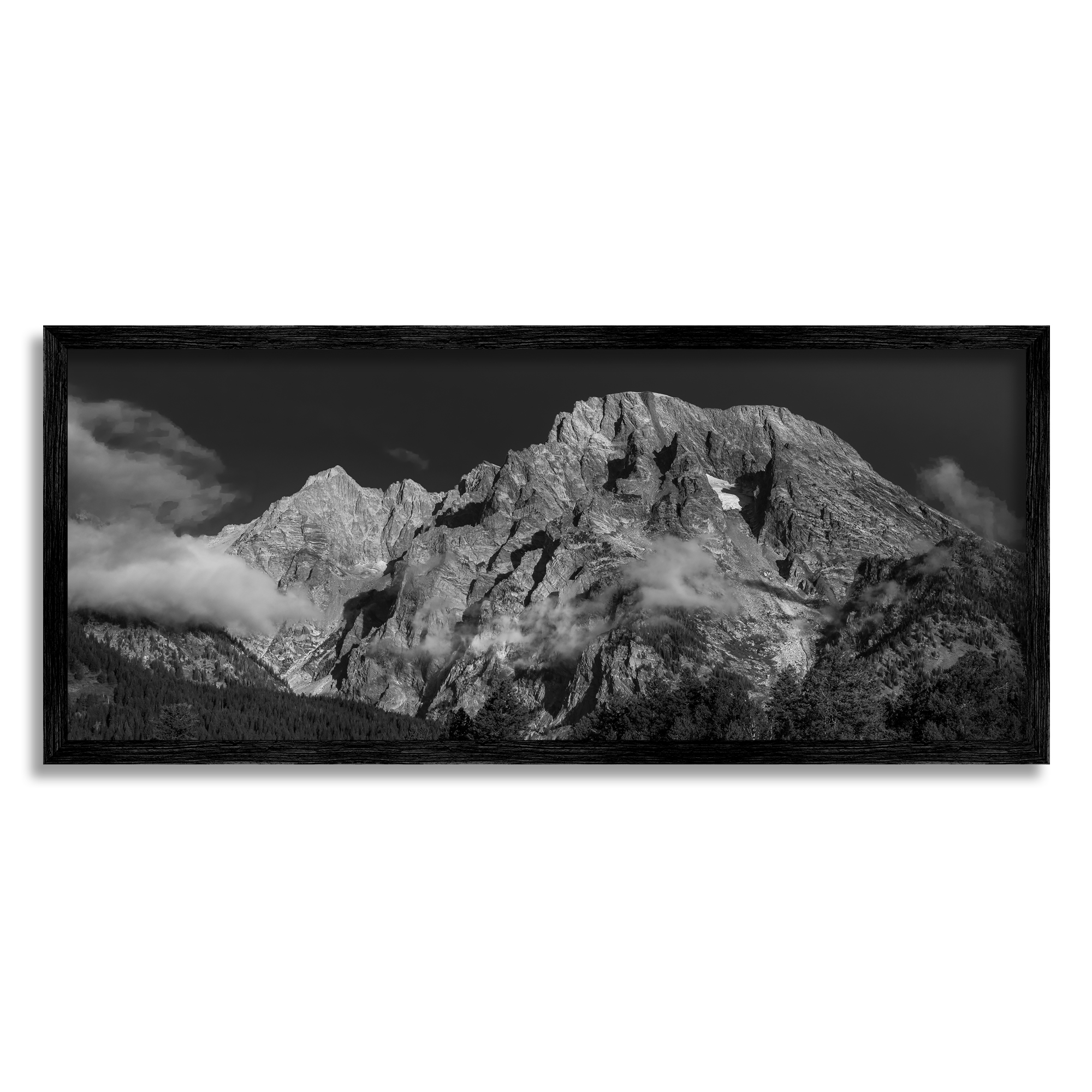 Stupell Industries Mountain Fog Photography Landscape Photography Black Framed Art Print Wall Art, 30 x 13