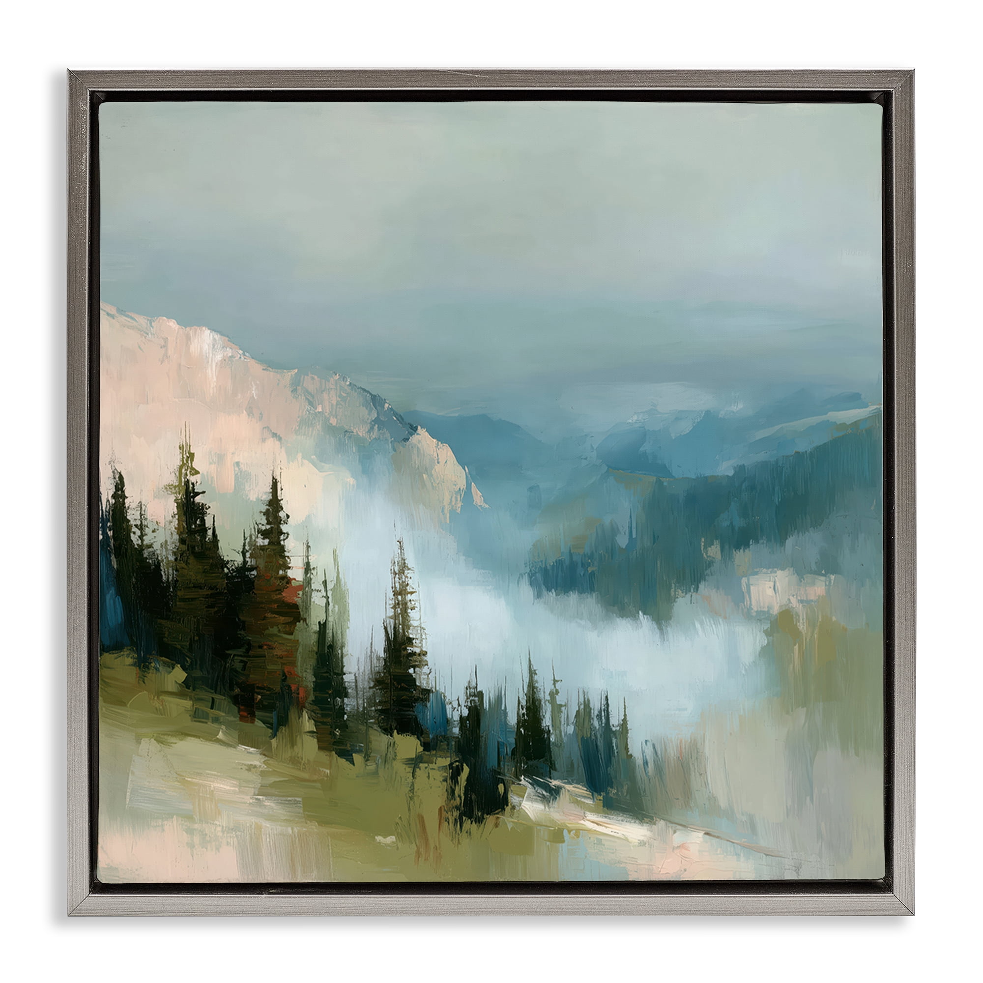 Stupell Industries Mountain Forest Impression Gray Framed Floater Canvas Wall Art, design by Kim Curinga