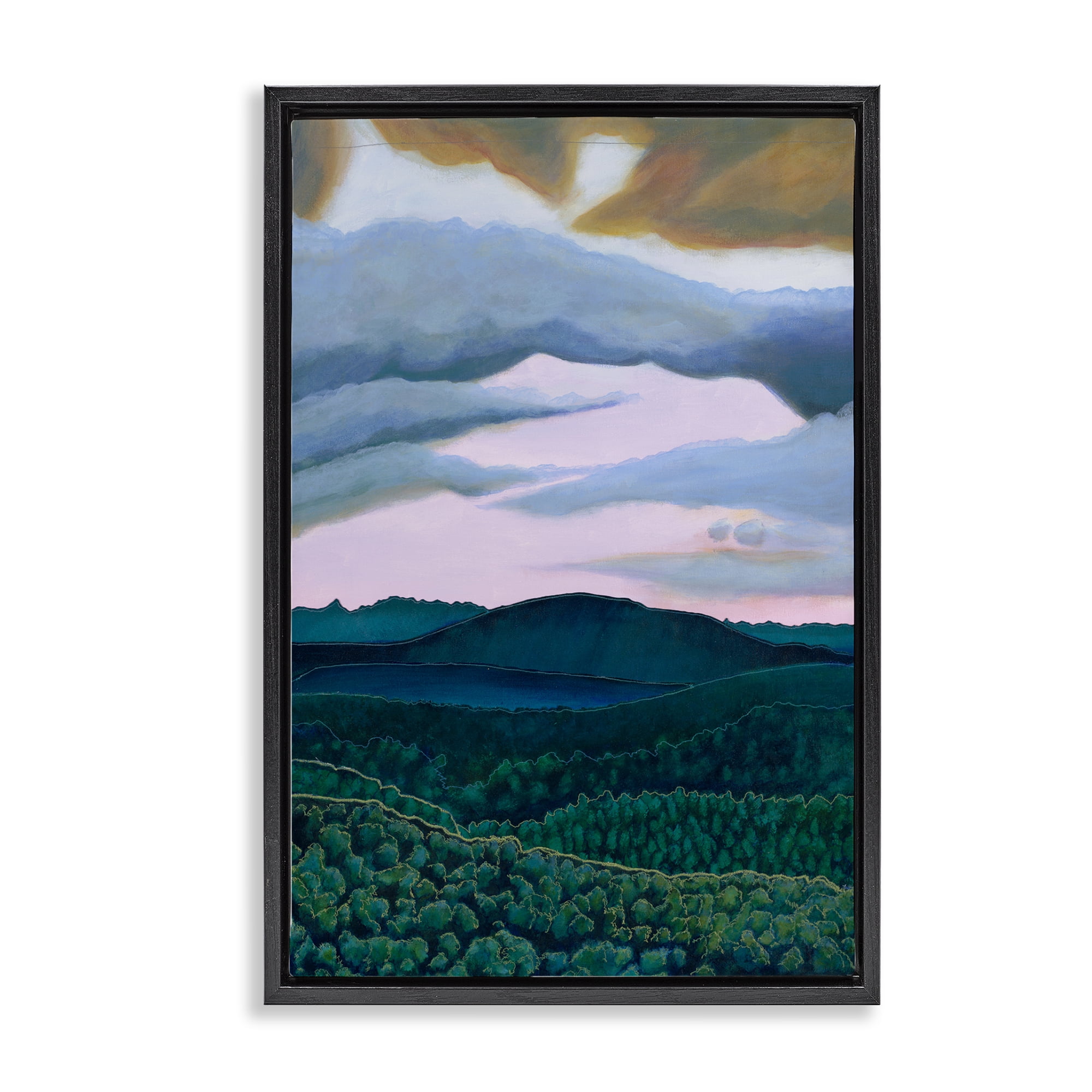Stupell Industries Mountain Forests From Above Landscape & Nature Painting Black Floater Framed Canvas Art Print Wall Art, 21 x 31