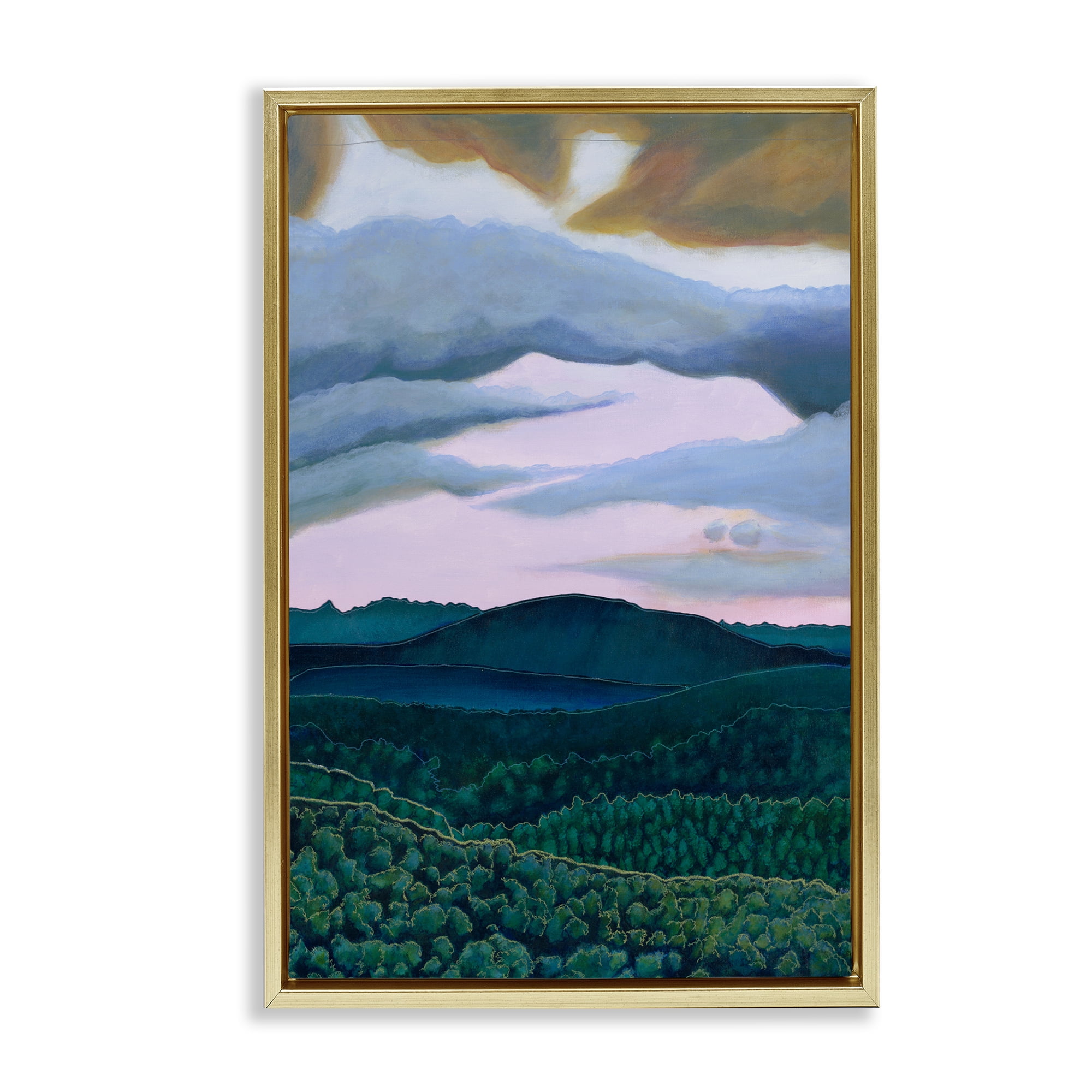 Stupell Industries Mountain Forests From Above Landscape & Nature Painting Gold Floater Framed Canvas Art Print Wall Art, 17 x 25