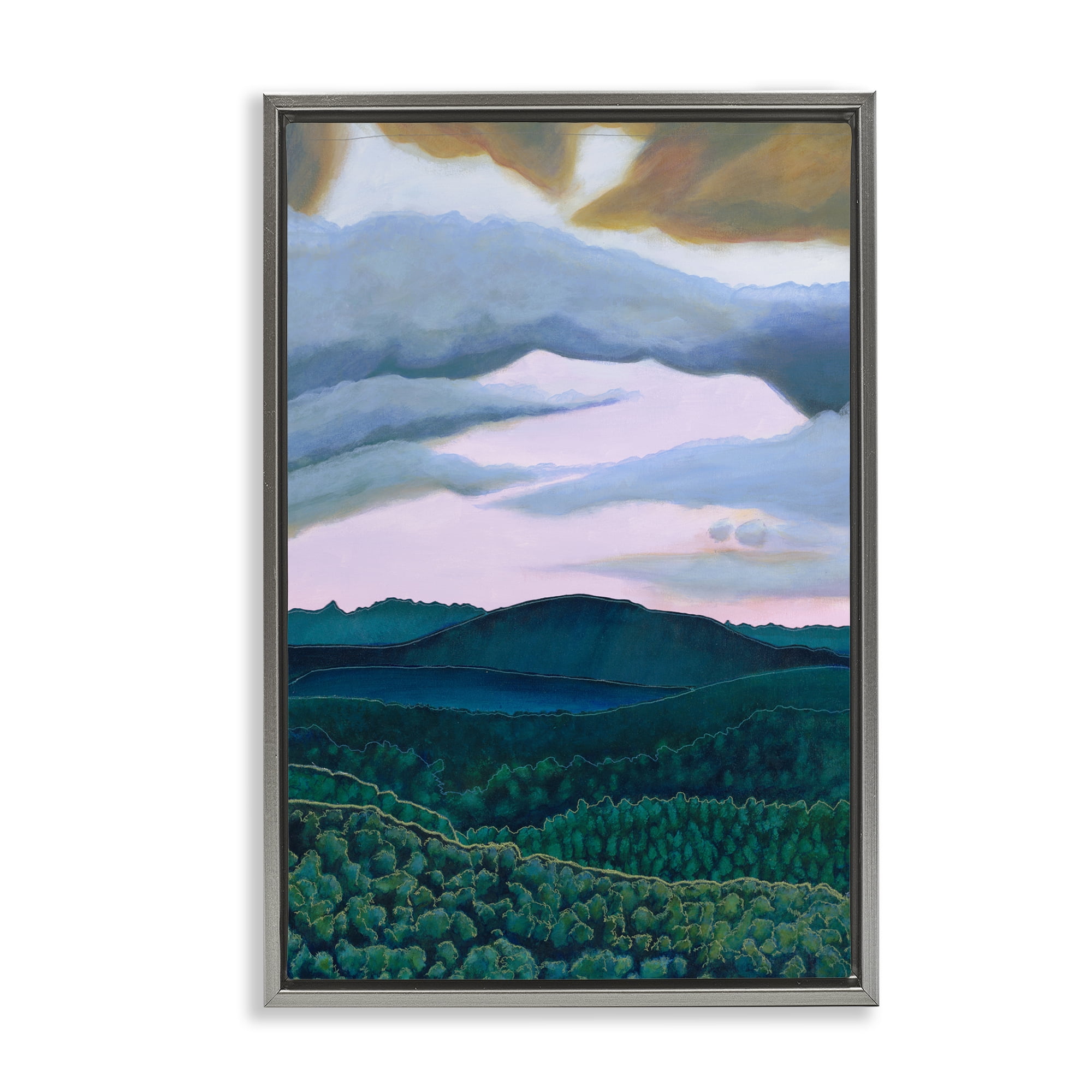 Stupell Industries Mountain Forests From Above Landscape & Nature Painting Gray Floater Framed Canvas Art Print Wall Art, 17 x 25
