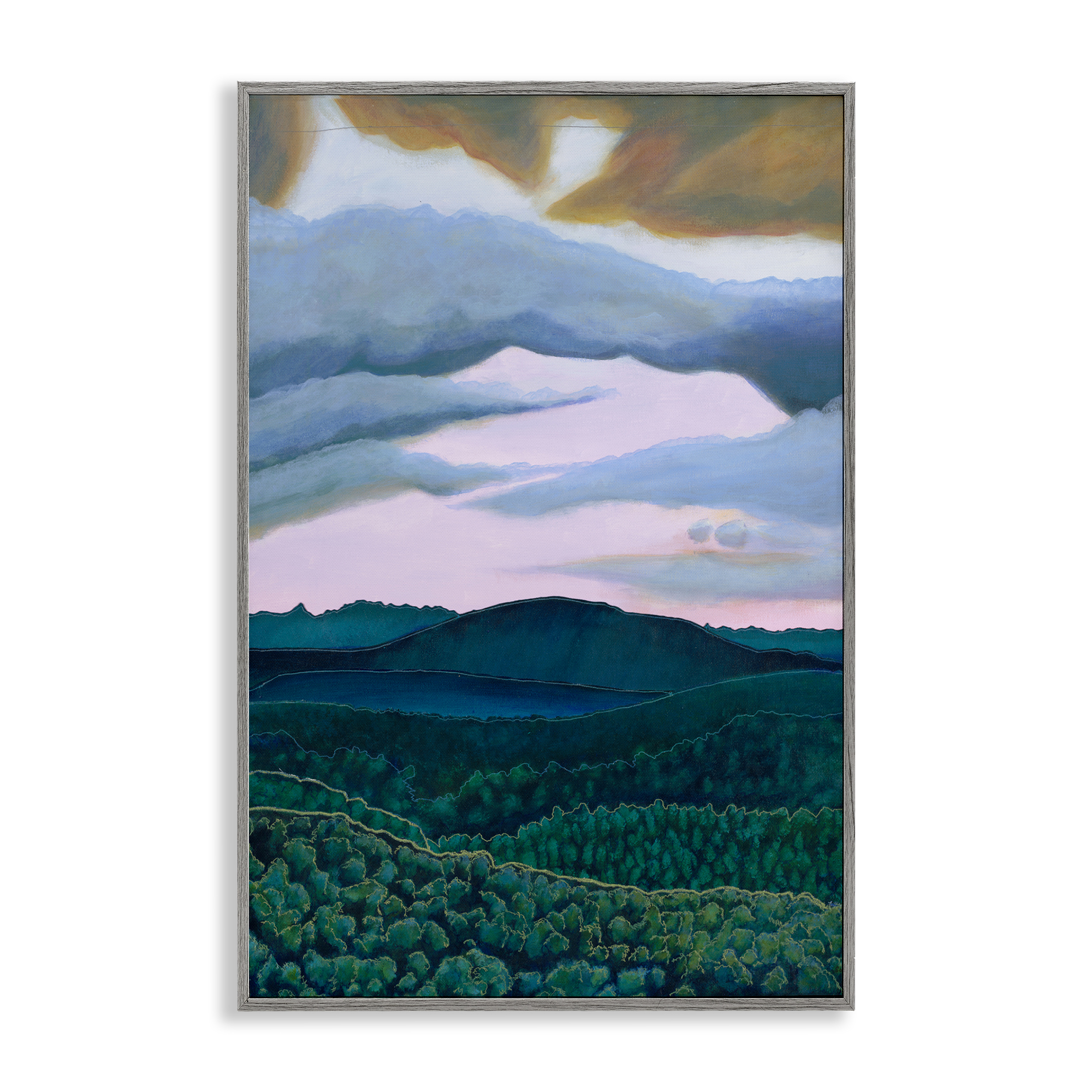 Stupell Industries Mountain Forests From Above Landscape & Nature Painting Gray Framed Art Print Wall Art, 16 x 24