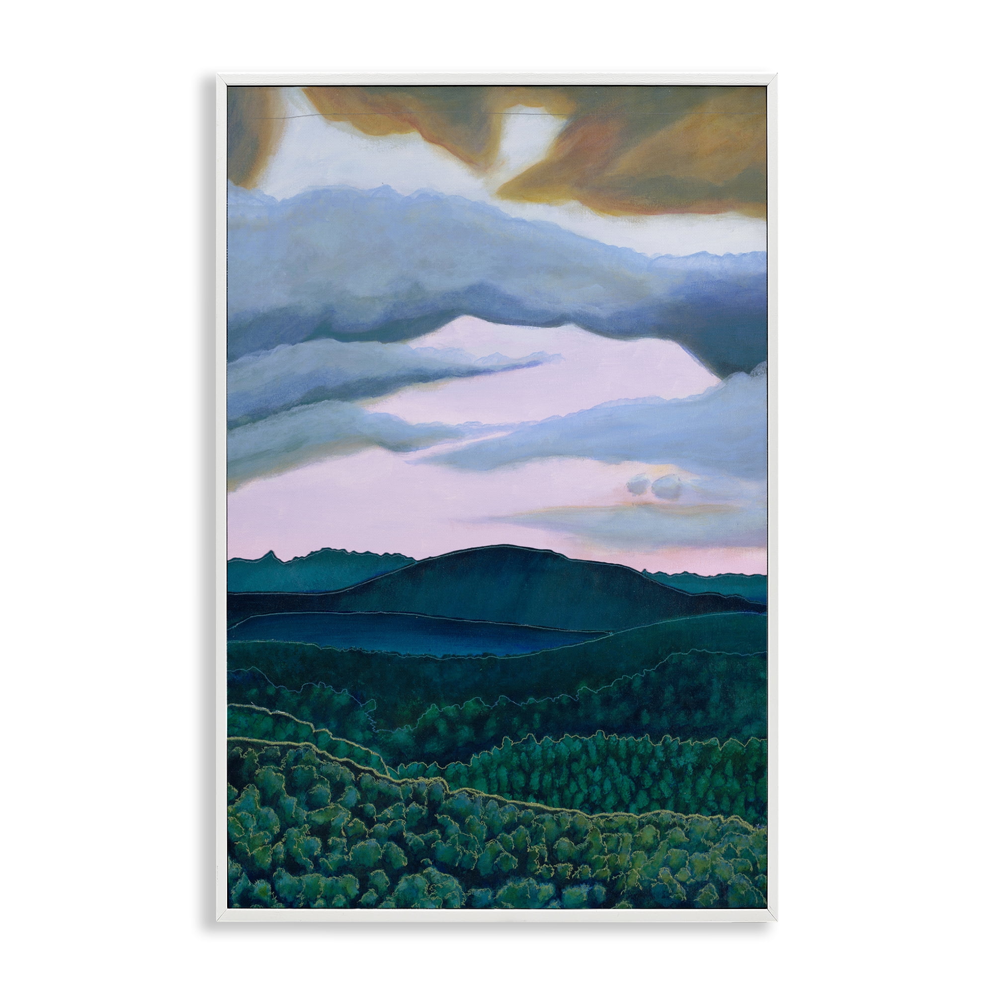 Stupell Industries Mountain Forests From Above Landscape & Nature Painting White Framed Art Print Wall Art, 16 x 24