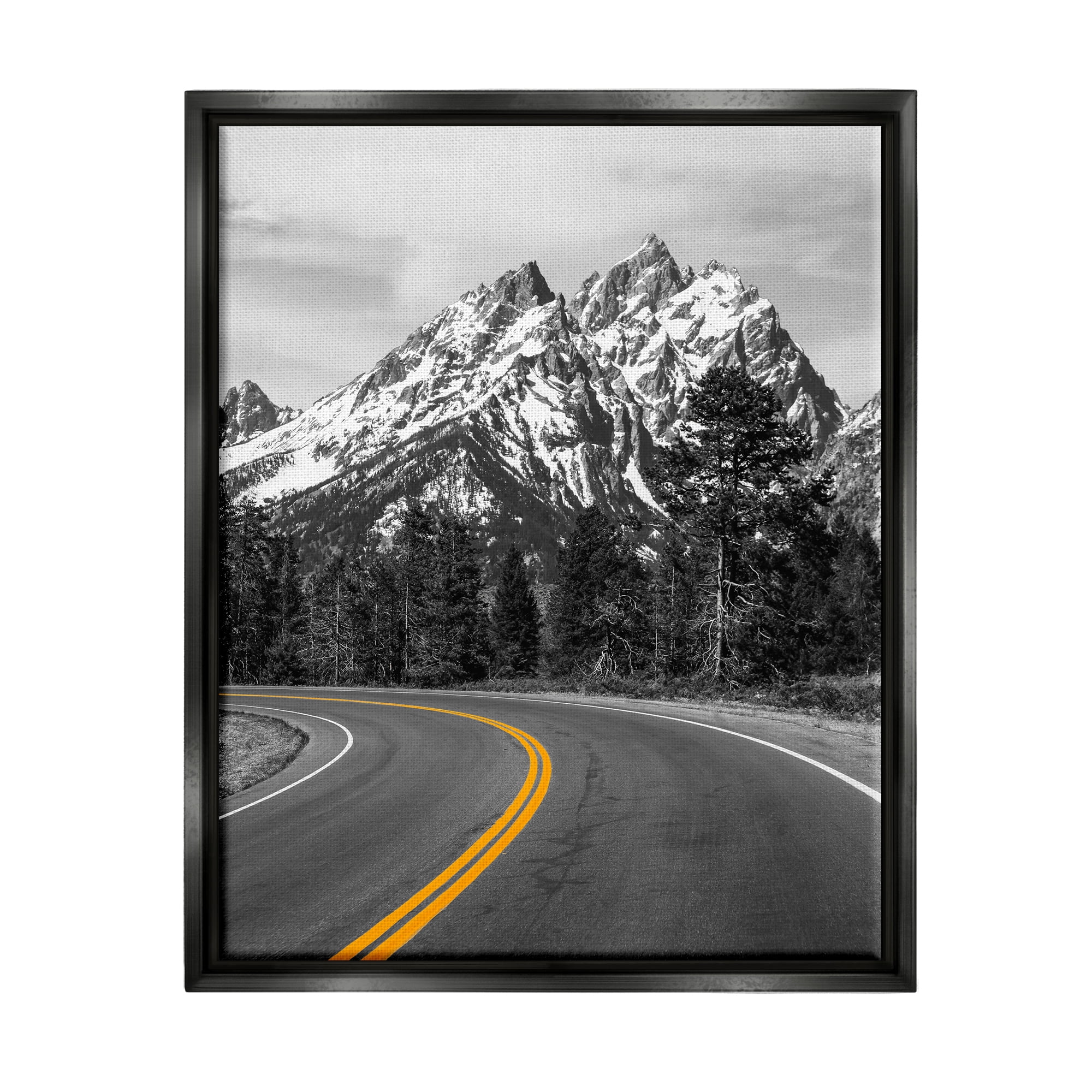 Stupell Industries Mountain Highway Road Landscape Painting Black Floater Framed Canvas Art Print Wall Art, 25 x 31