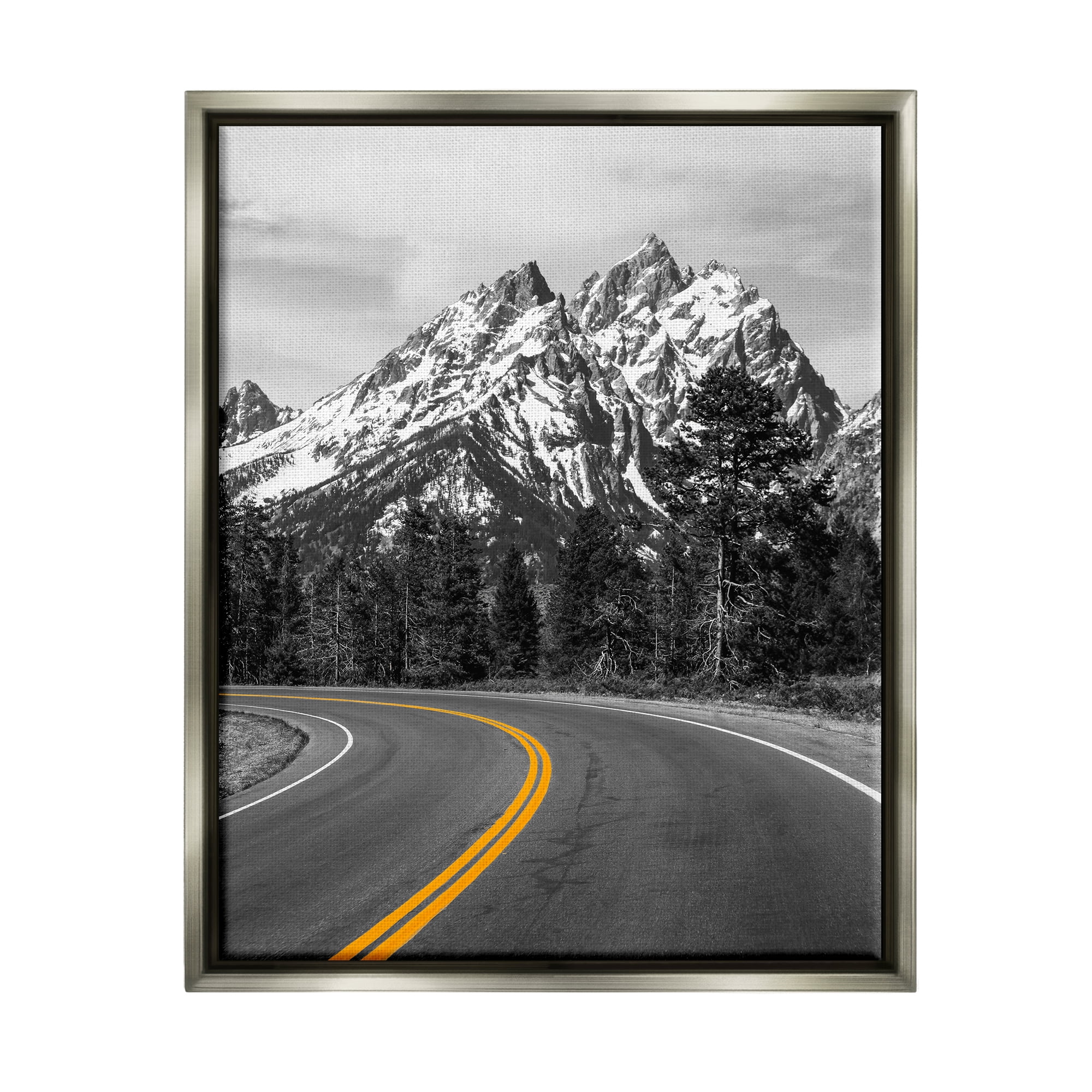 Stupell Industries Mountain Highway Road Landscape Painting Gray Floater Framed Canvas Art Print Wall Art, 17 x 21