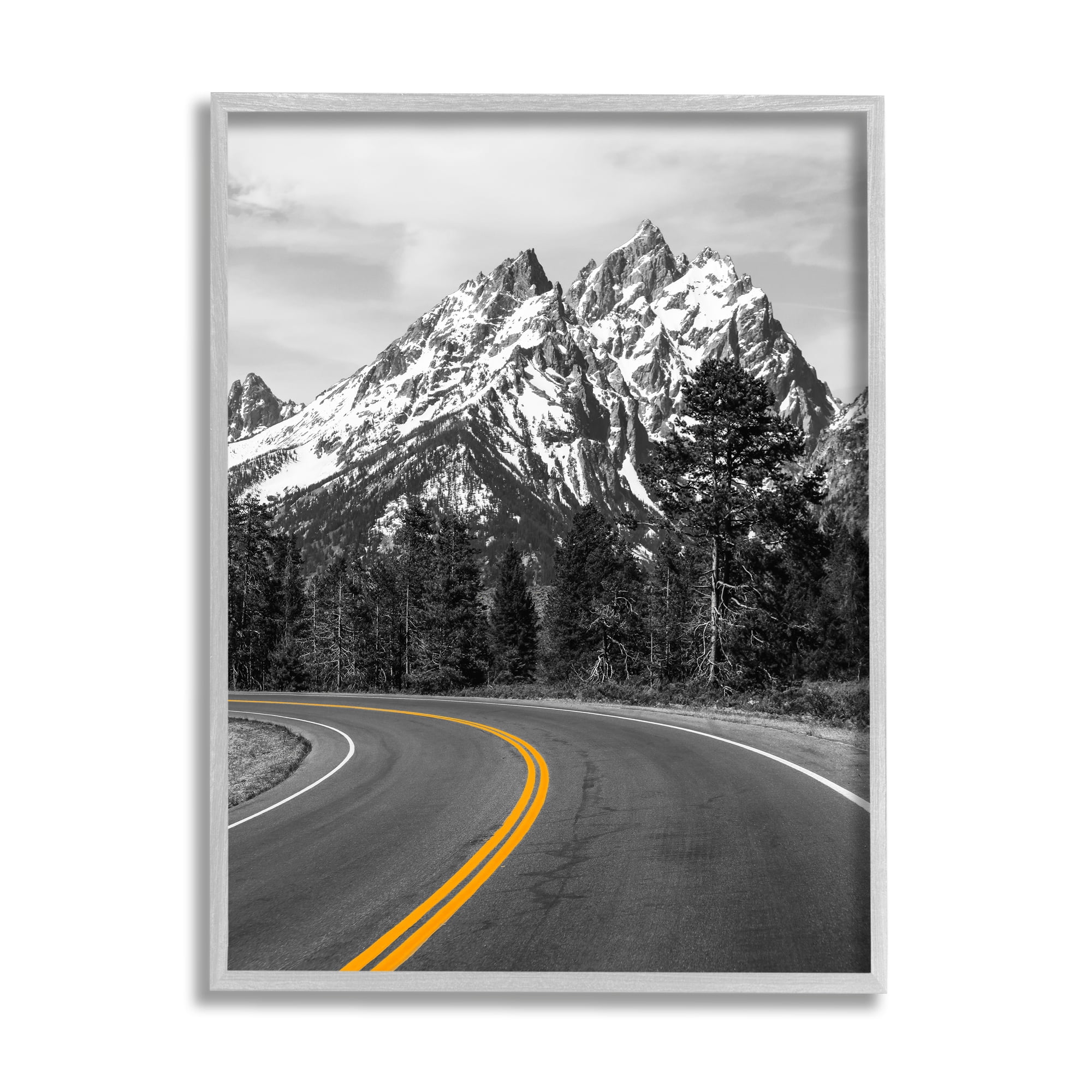 Stupell Industries Mountain Highway Road Landscape Painting Gray Framed Art Print Wall Art, 24 x 30