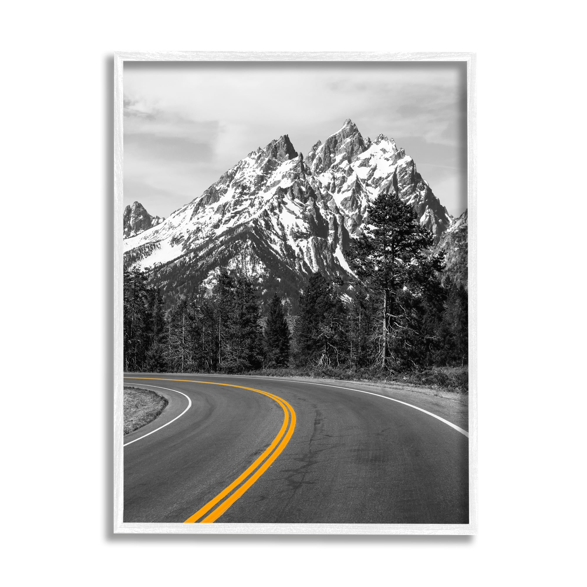 Stupell Industries Mountain Highway Road Landscape Painting White Framed Art Print Wall Art, 16 x 20