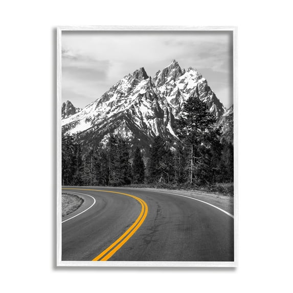Stupell Industries Mountain Highway Road Landscape Painting White Framed Art Print Wall Art, 16 x 20