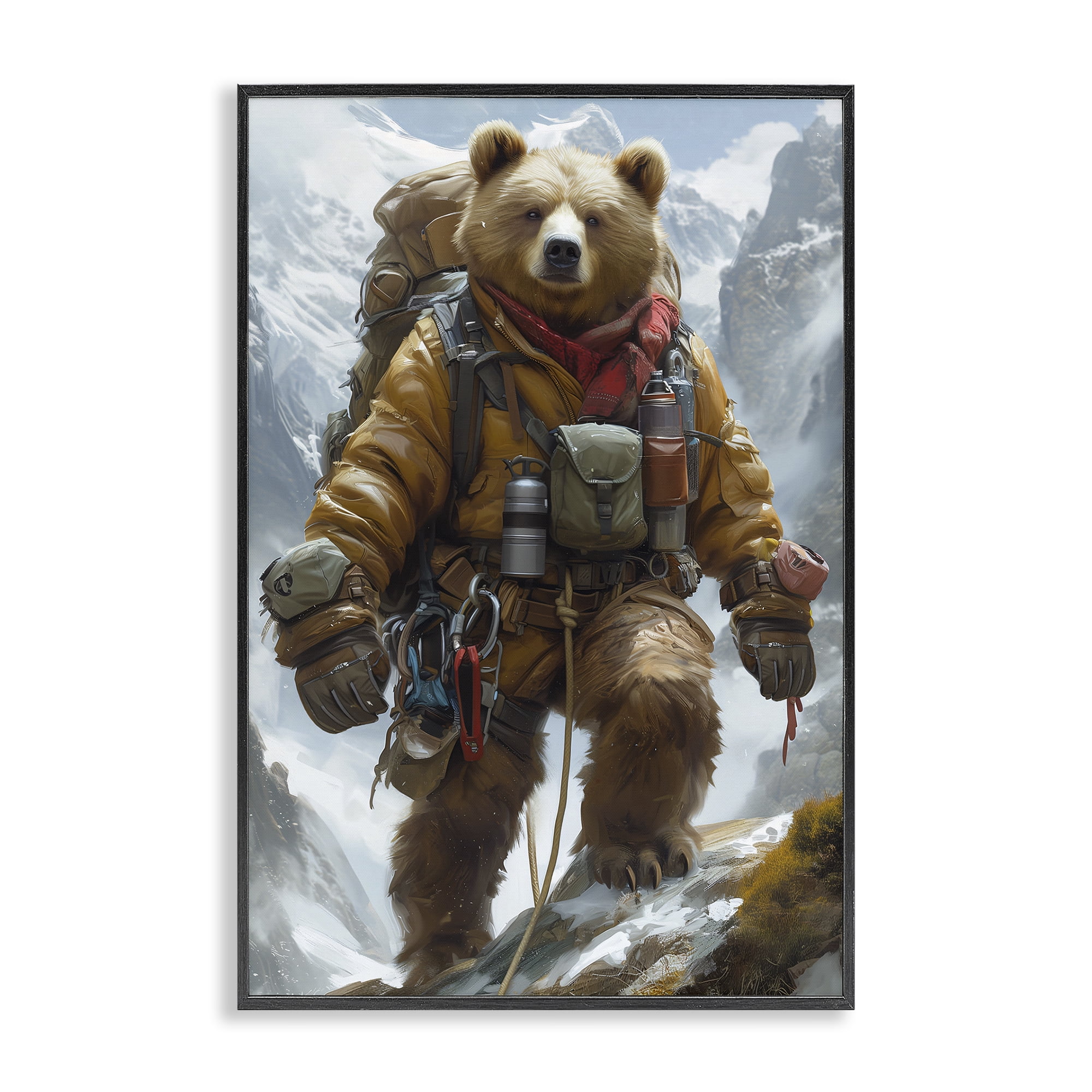 Stupell Industries Mountain Hiking Bear Animals & Insects Painting Black Framed Art Print Wall Art, 16 x 24