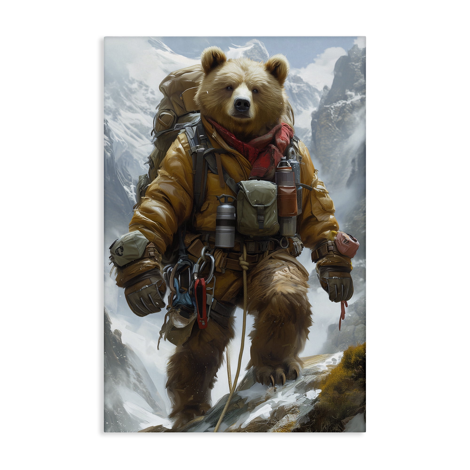 Stupell Industries Mountain Hiking Bear Animals & Insects Painting Gallery Wrapped Canvas Art Print Wall Art, 24 x 36