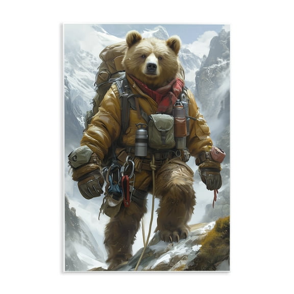 Stupell Industries Mountain Hiking Bear Animals & Insects Painting Unframed Art Print Wall Art, 10 x 15