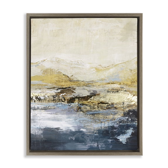 Stupell Industries Contemporary Mountain Lake Abstraction Brown Floating Frame Canvas Art, 25 x 31, by Design Fabrikken