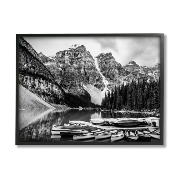 Stupell Industries Mountain Lake Dock Rowboats Black White Photography, 14 x 11, Design by Daniel Sproul