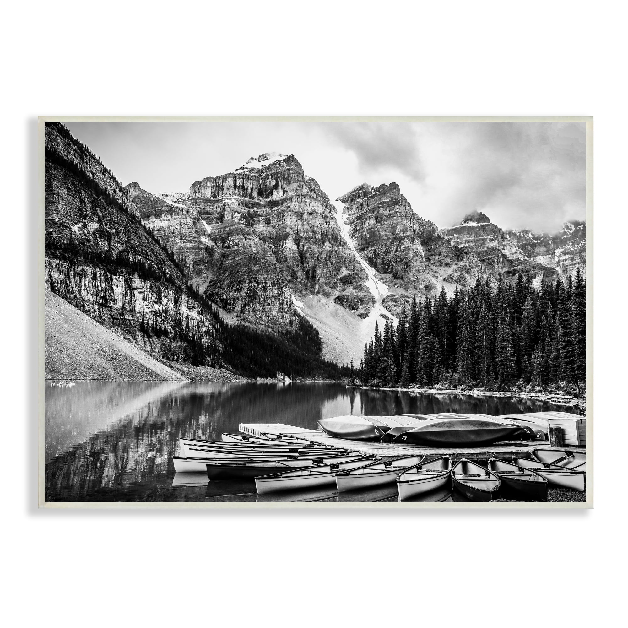 Stupell Industries Mountain Lake Dock Rowboats Black White Photography, 15 x 10, Design by Daniel Sproul