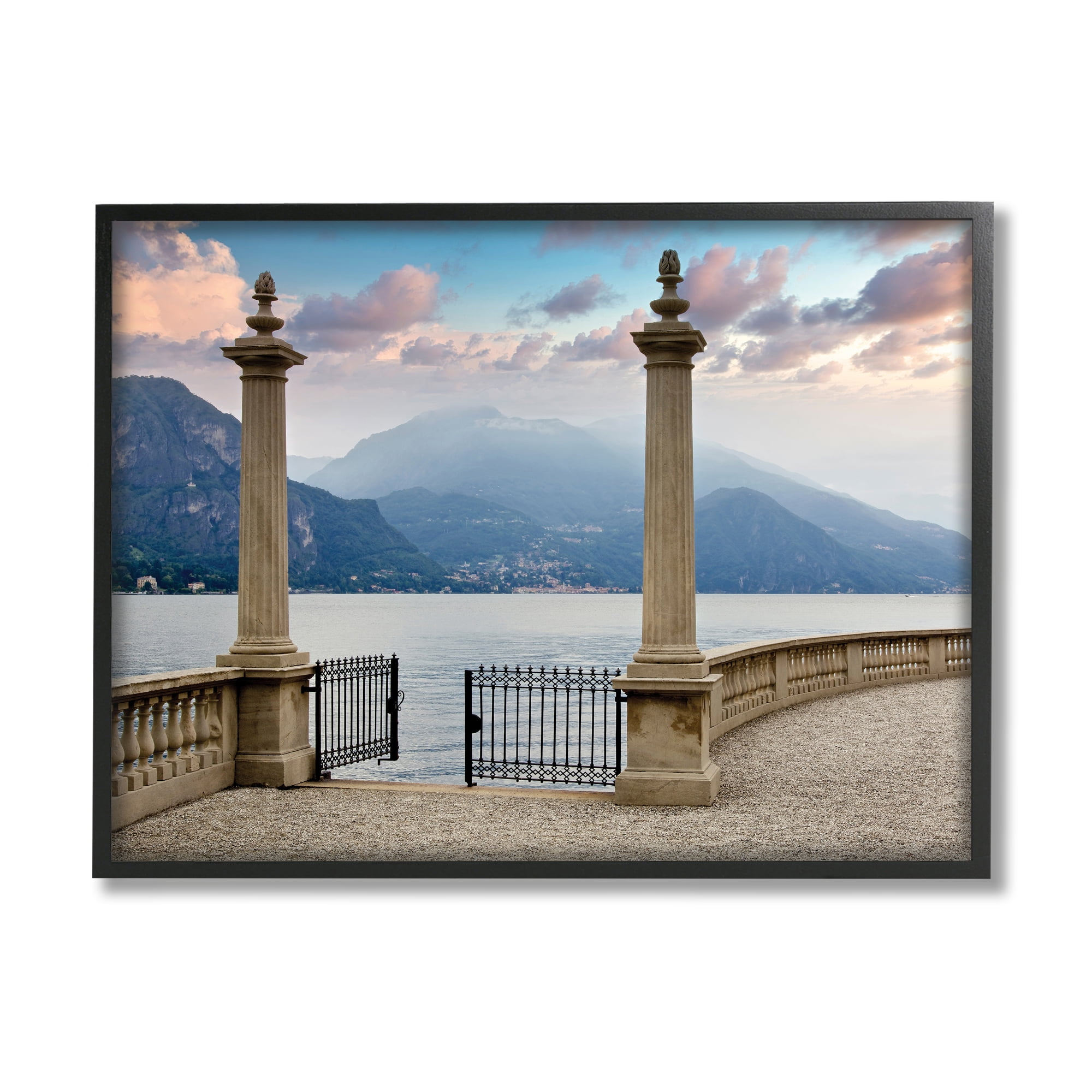 Stupell Industries Mountain Lake Landscape Italian Column Architecture Abstract Photography Black Framed Art Print Wall Art, 16 x 20