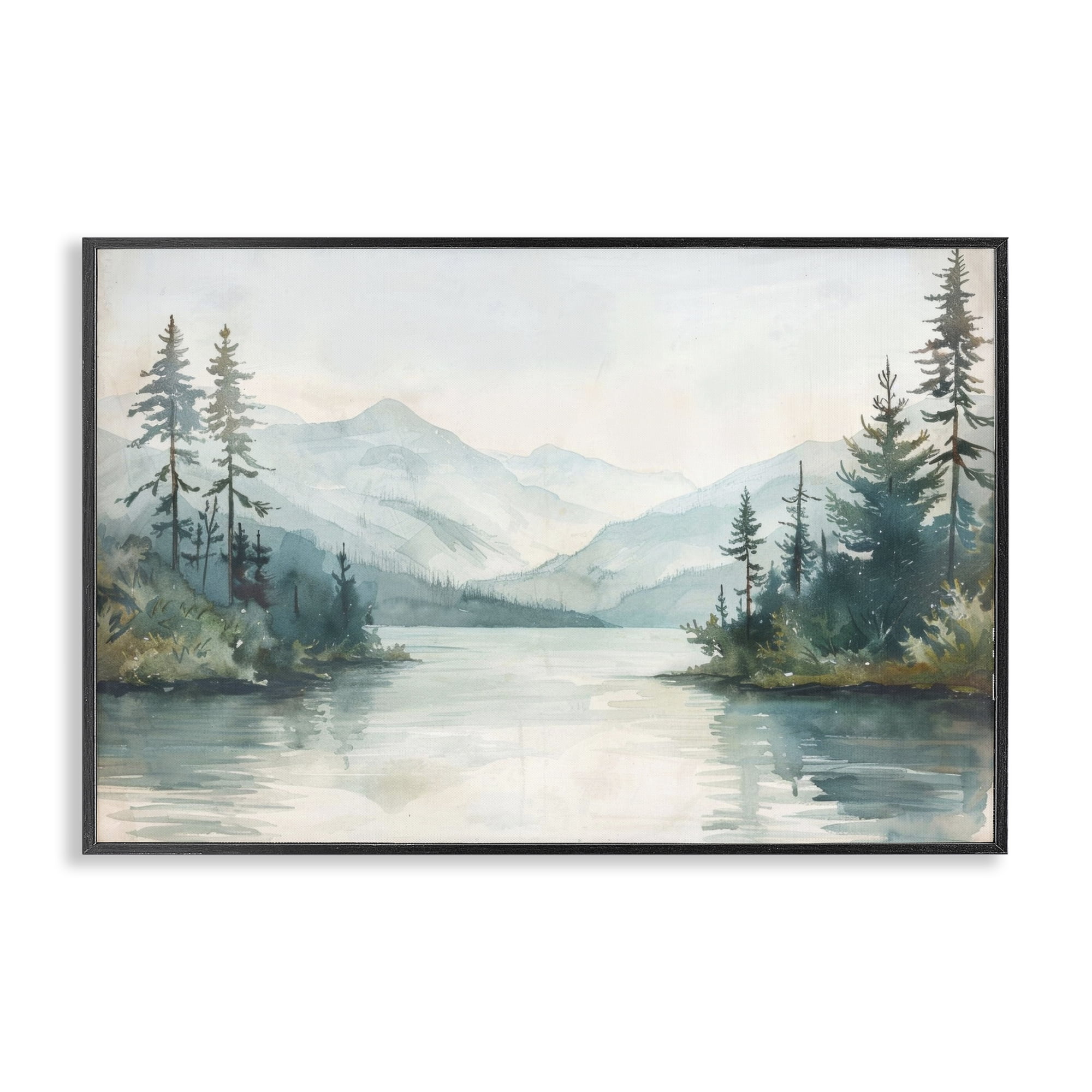 Stupell Industries Mountain Lake in Springtime Landscape & Nature Painting Black Framed Art Print Wall Art, 24 x 16