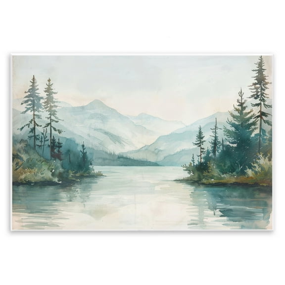 Stupell Industries Mountain Lake in Springtime Landscape & Nature Painting Unframed Art Print Wall Art, 19 x 13