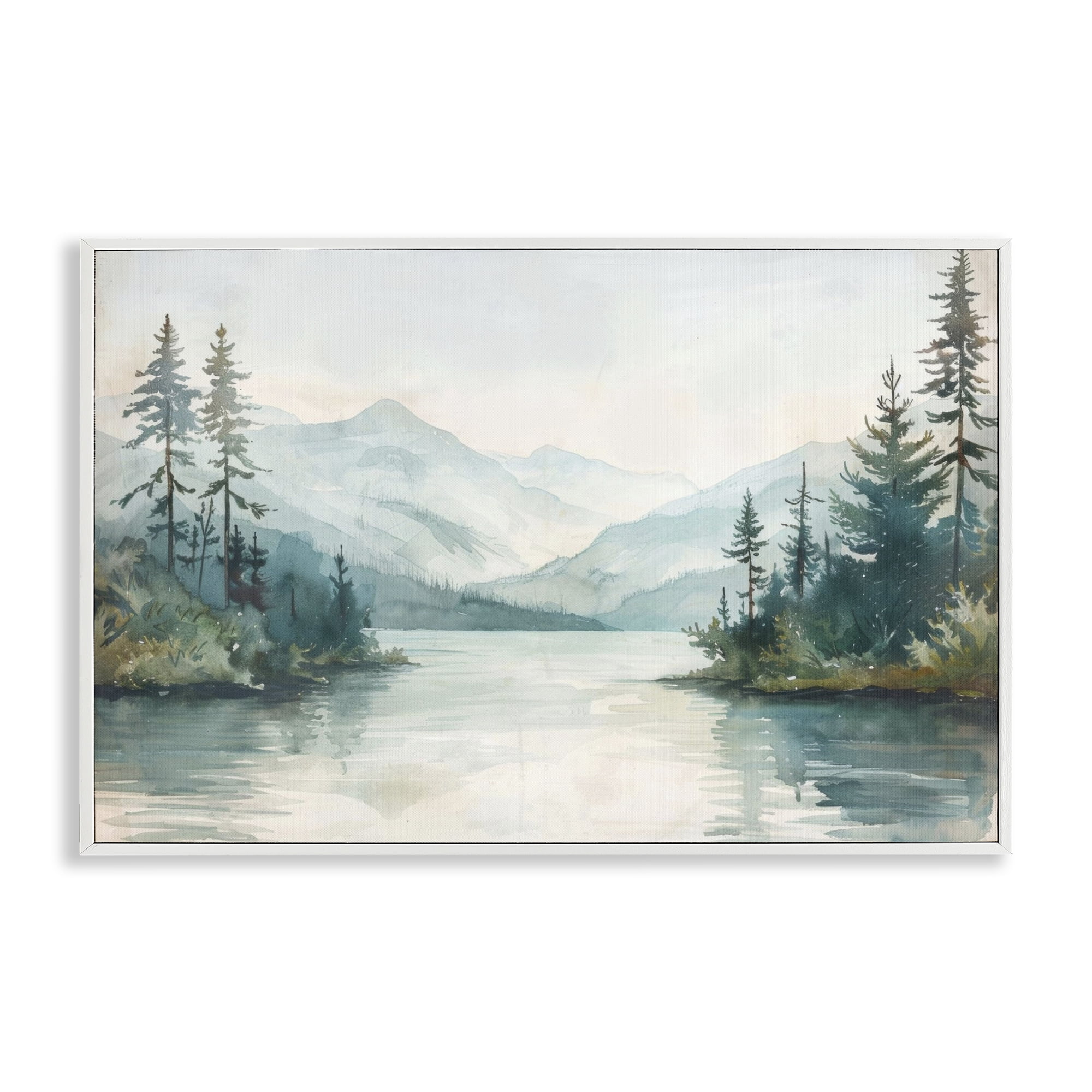 Stupell Industries Mountain Lake in Springtime Landscape & Nature Painting White Framed Art Print Wall Art, 24 x 16