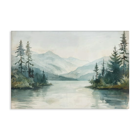 Stupell Industries Mountain Lake in Springtime Landscape & Nature Painting Wrapped Canvas Art Print Wall Art, 36 x 24