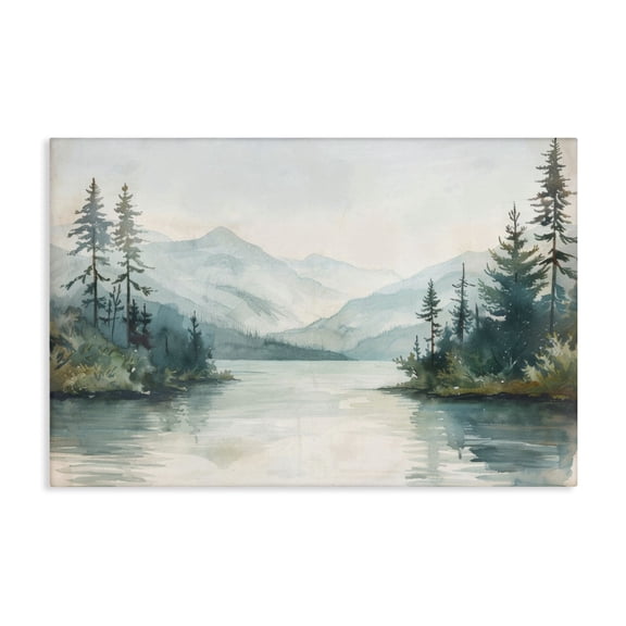 Stupell Industries Mountain Lake in Springtime Landscape & Nature Painting Wrapped Canvas Art Print Wall Art, 36 x 24