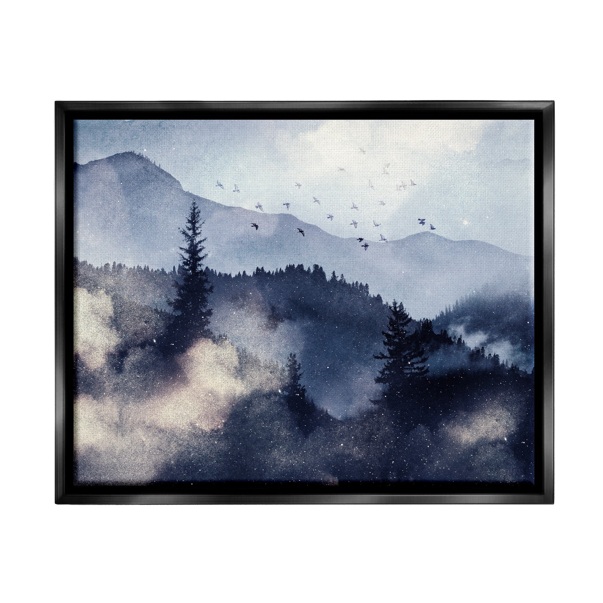 Stupell Industries Mountain Landscape Watercolor Nature Painting Black Floater Framed Art Print Wall Art, 21 x 17