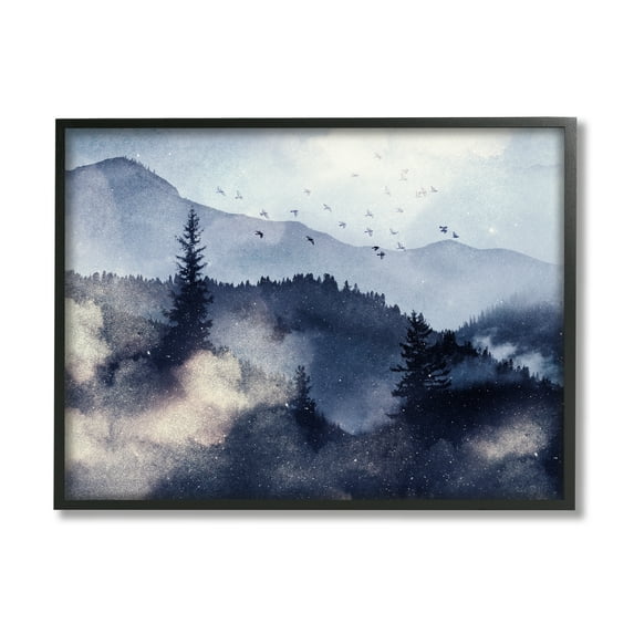 Stupell Industries Mountain Landscape Watercolor Nature Painting Black Framed Art Print Wall Art, 30 x 24