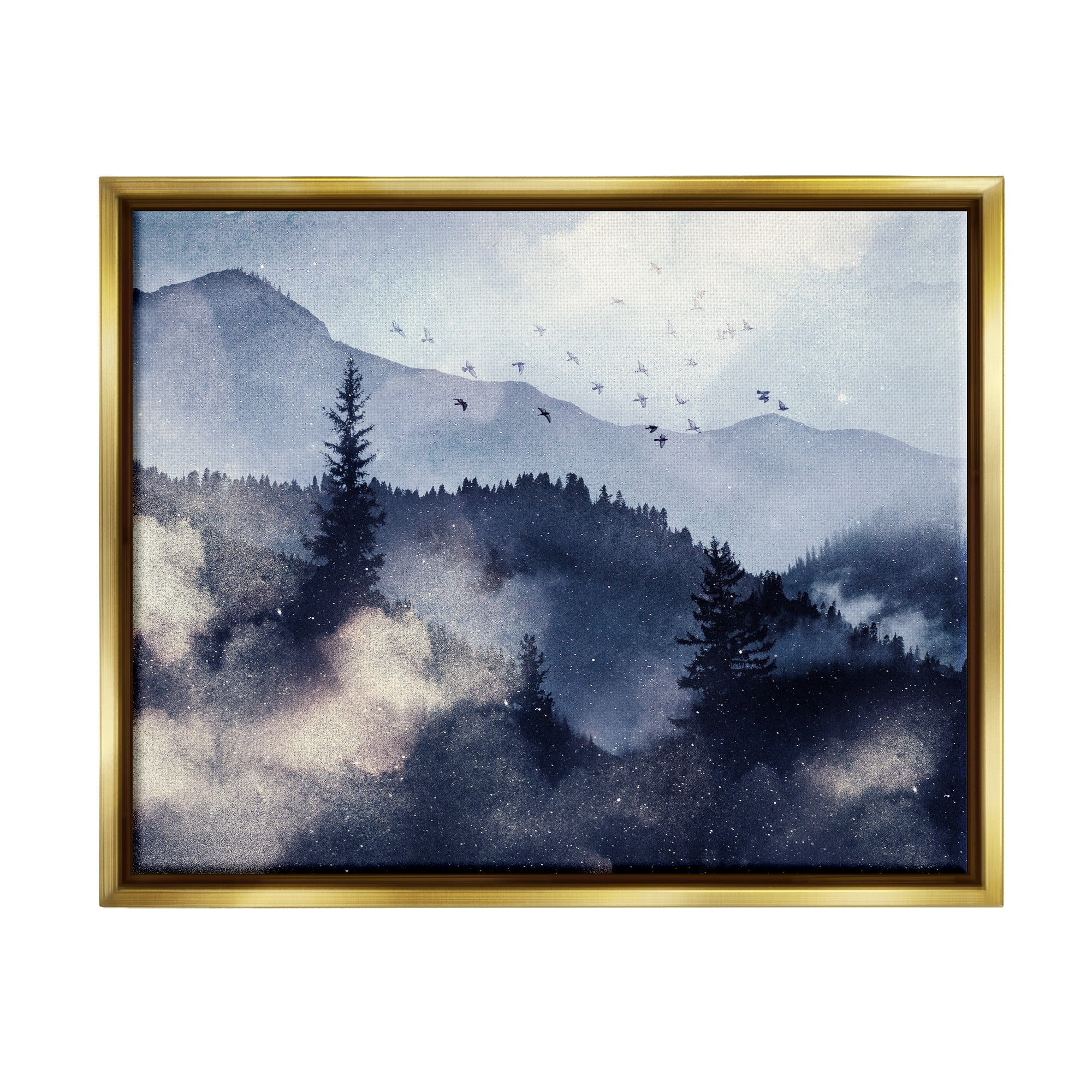 Stupell Industries Mountain Landscape Watercolor Nature Painting Gold Floater Framed Art Print Wall Art, 31 x 25