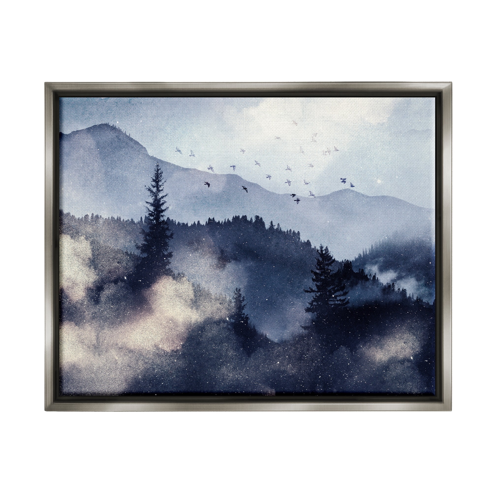 Stupell Industries Mountain Landscape Watercolor Nature Painting Gray Floater Framed Art Print Wall Art, 31 x 25
