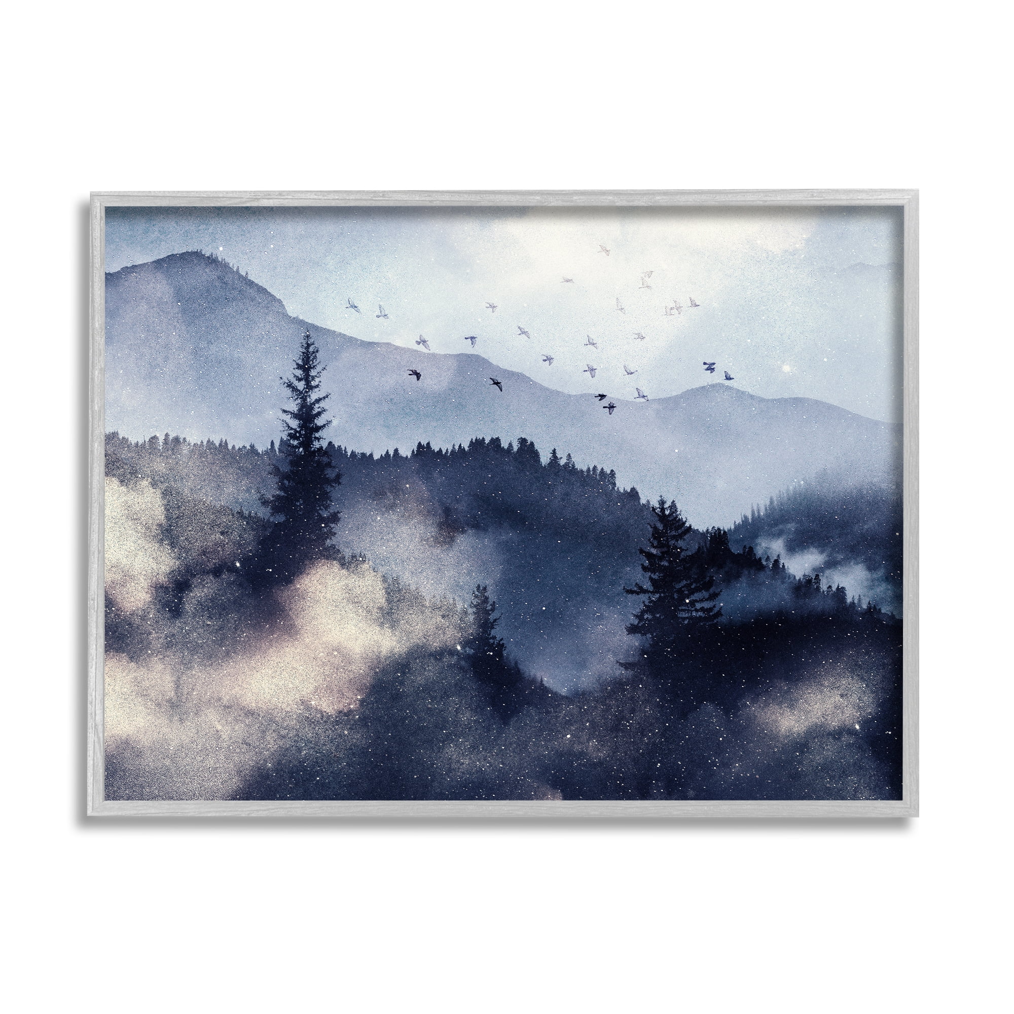 Stupell Industries Mountain Landscape Watercolor Nature Painting Gray Framed Art Print Wall Art, 20 x 16