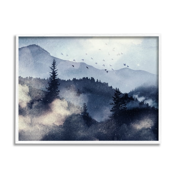 Stupell Industries Mountain Landscape Watercolor Nature Painting White Framed Art Print Wall Art, 14 x 11