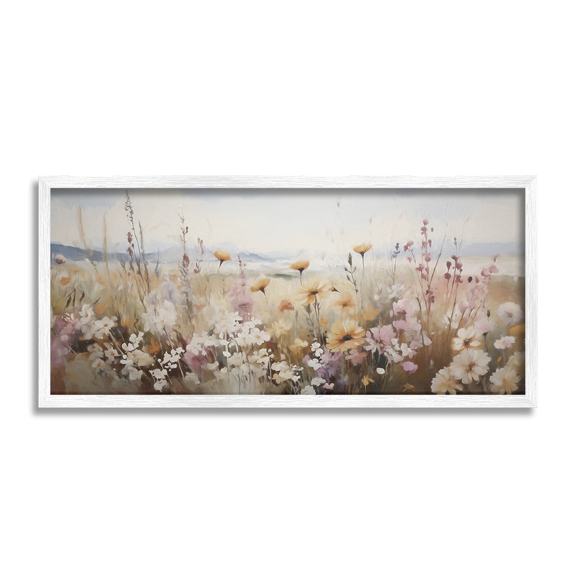 Stupell Industries Mountain Meadow Blooms Botanical & Floral Painting White Framed Art Print Wall Art, 30 x 13