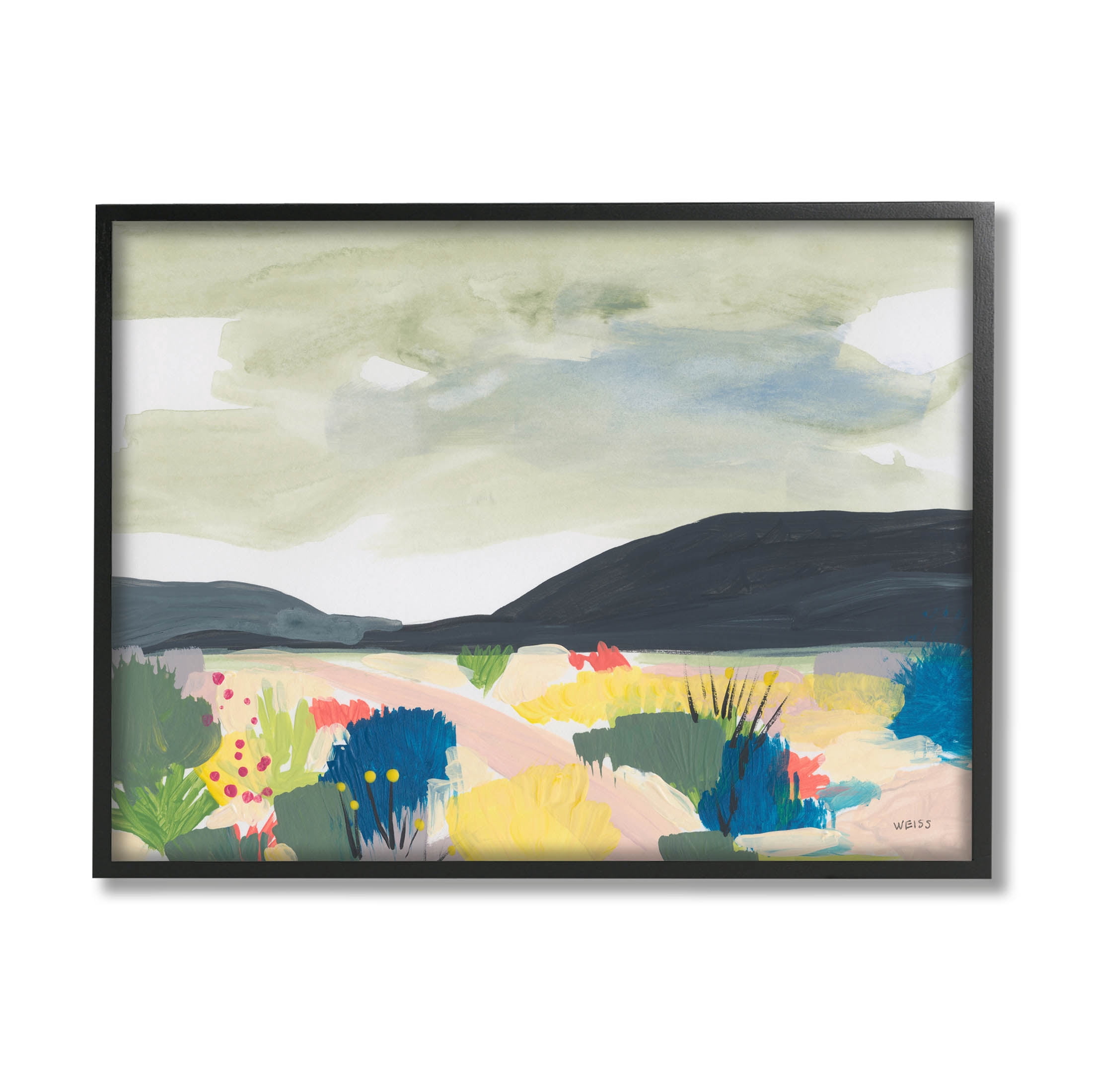 Stupell Industries Mountain Meadow Landscape Horizon Painting Black Framed Art Print Wall Art, Design by Jan Weiss